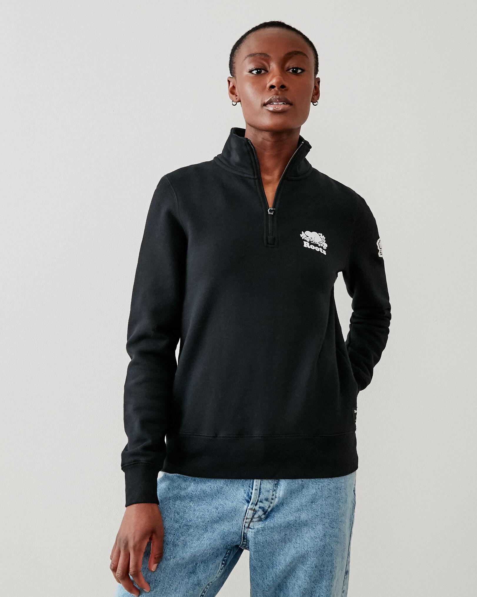 Mt Tremblant Quarter Zip Stein Sweatshirts and Hoodies Roots