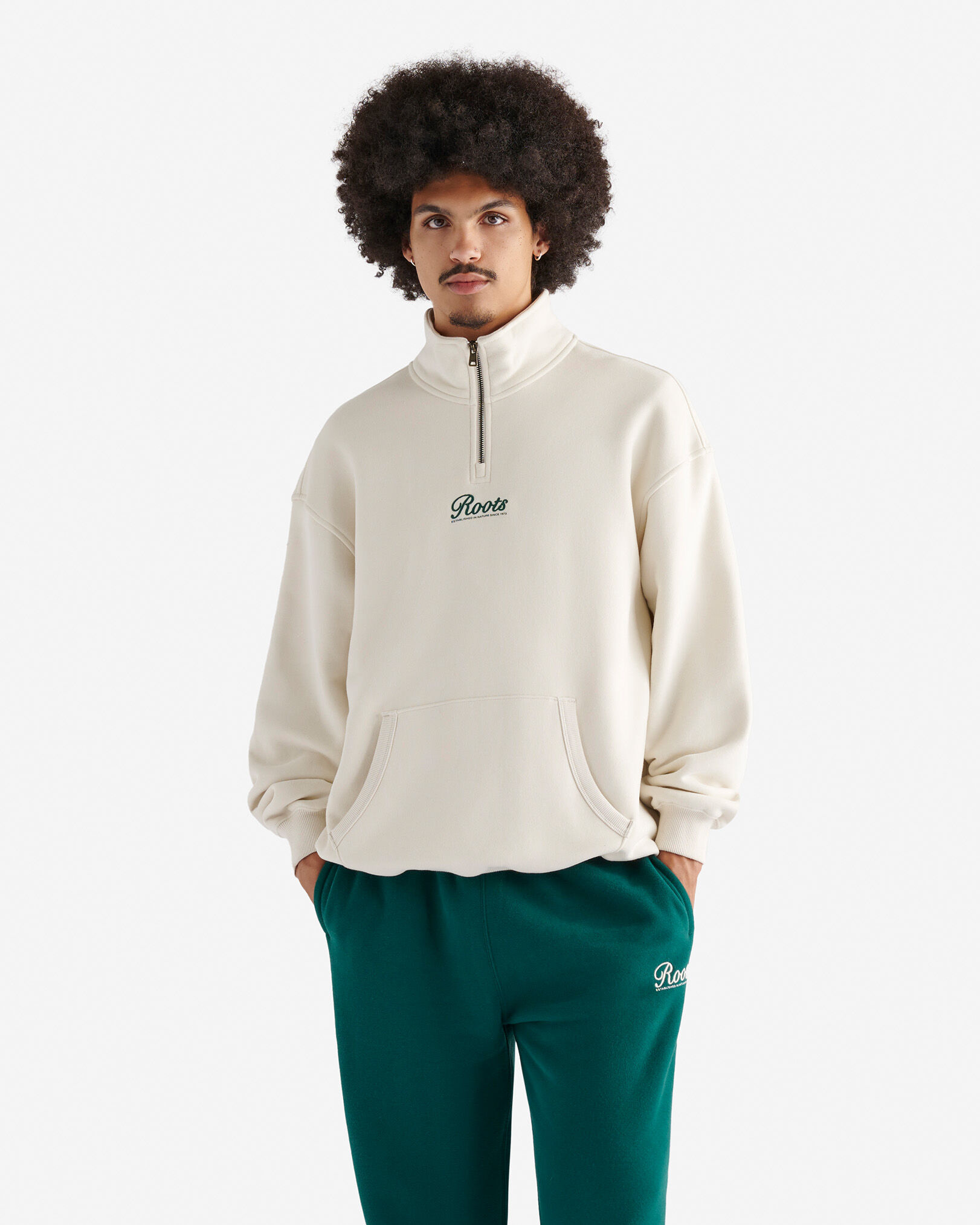 Half shimmable zip sweater roots