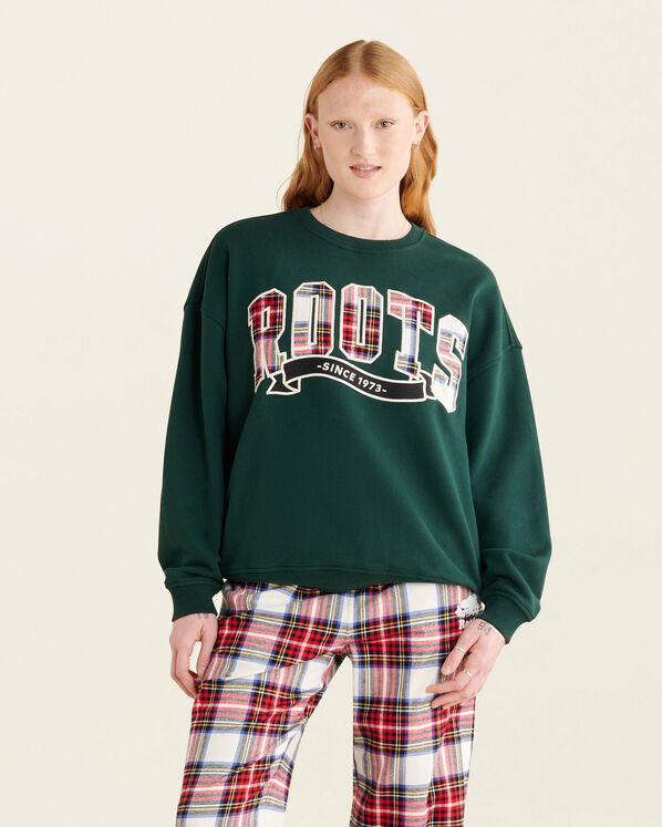 Plaid Applique Crew Sweatshirt