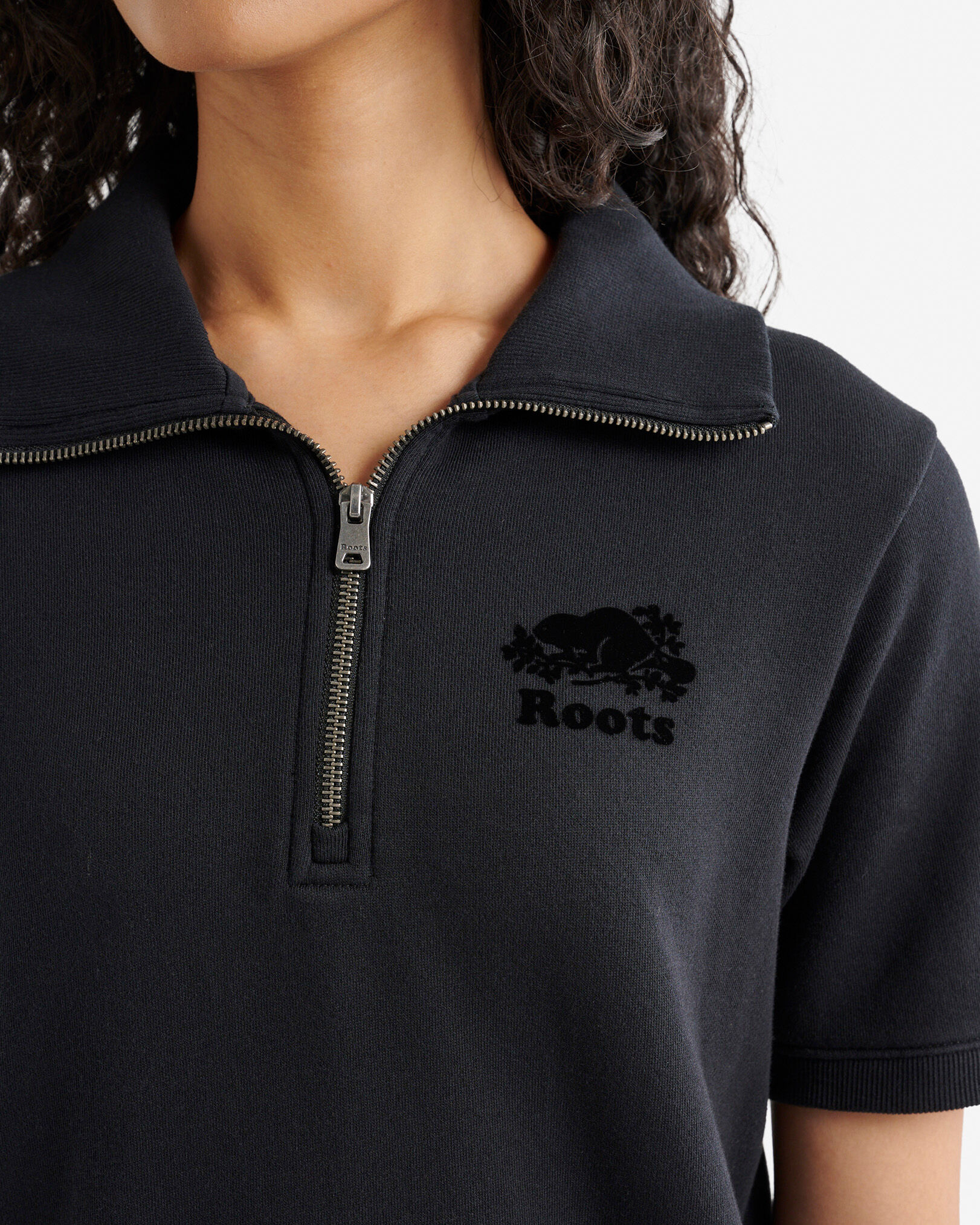 Robe à manches courtes et glissière un quart en jersey bouclette Cooper