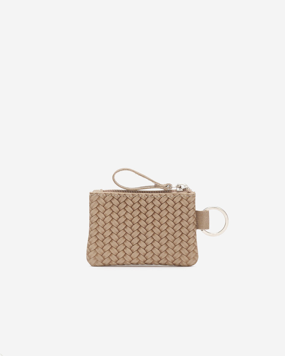 Pochette &agrave; glissi&egrave;re en cuir tiss&eacute;