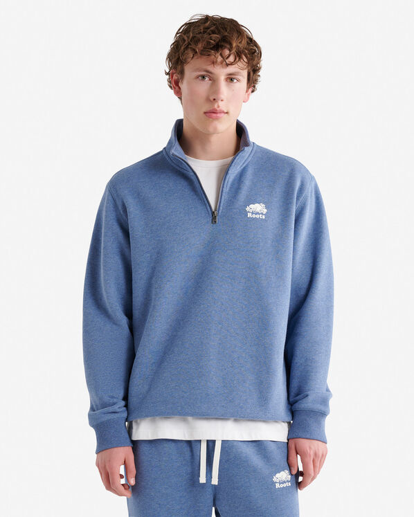 Chandail demi-glissi&egrave;re original &agrave; capuchon en jersey bouclette en coton bio