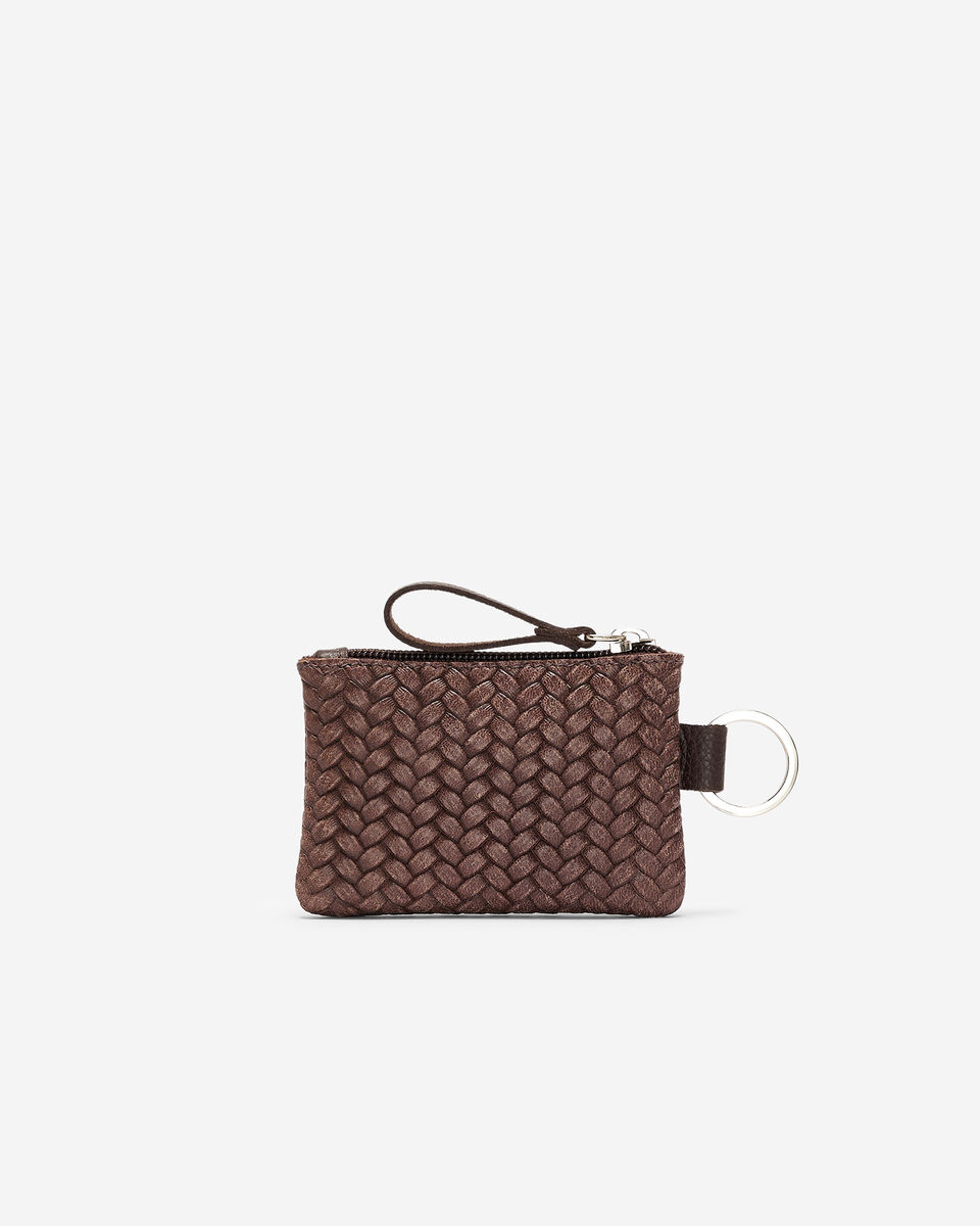 Pochette &agrave; glissi&egrave;re en cuir tiss&eacute;