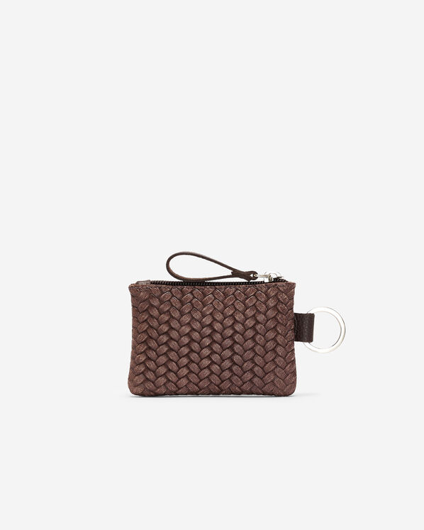 Pochette &agrave; glissi&egrave;re en cuir tiss&eacute;