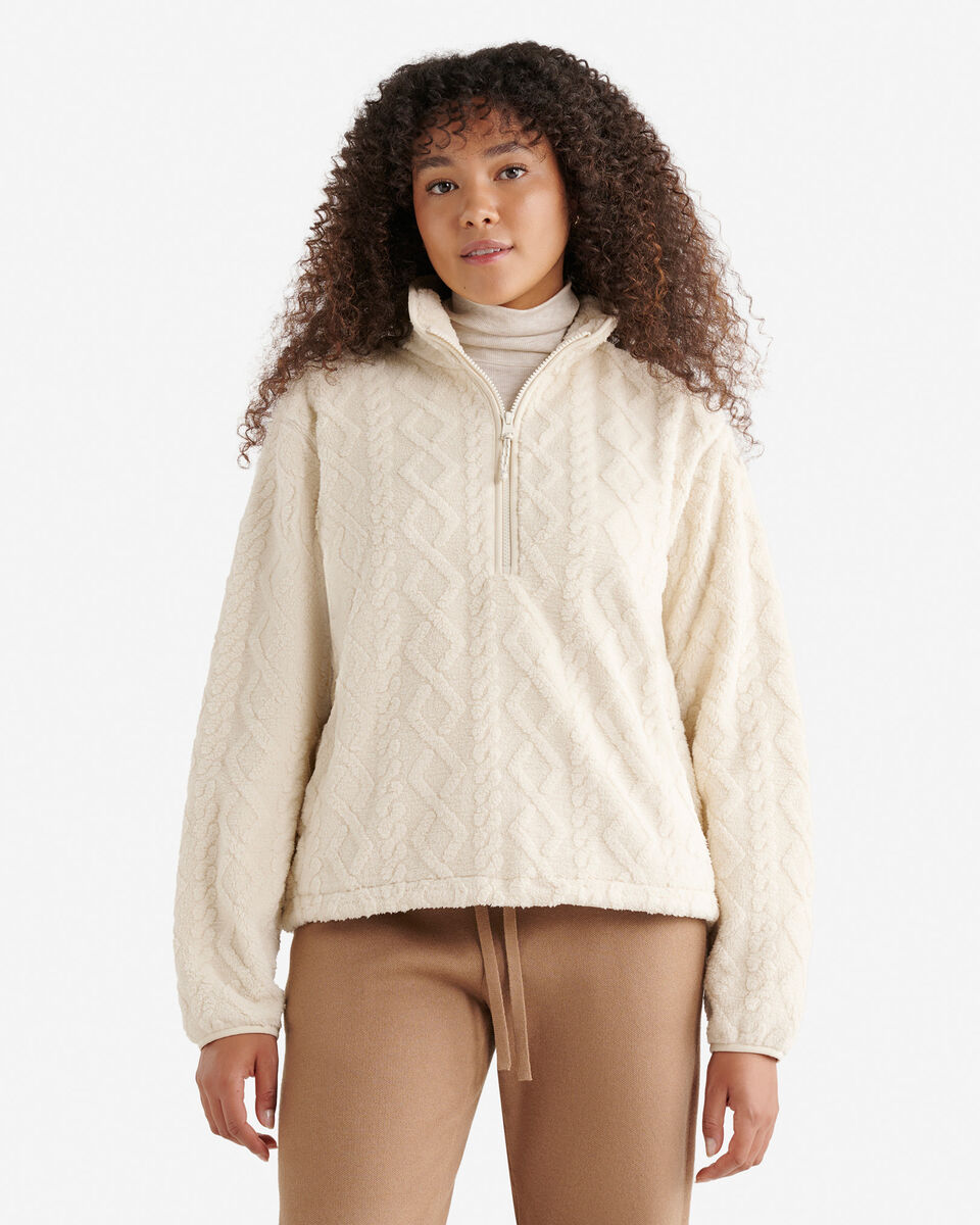 Chandail à demi-glissière en molleton style mouton à torsades