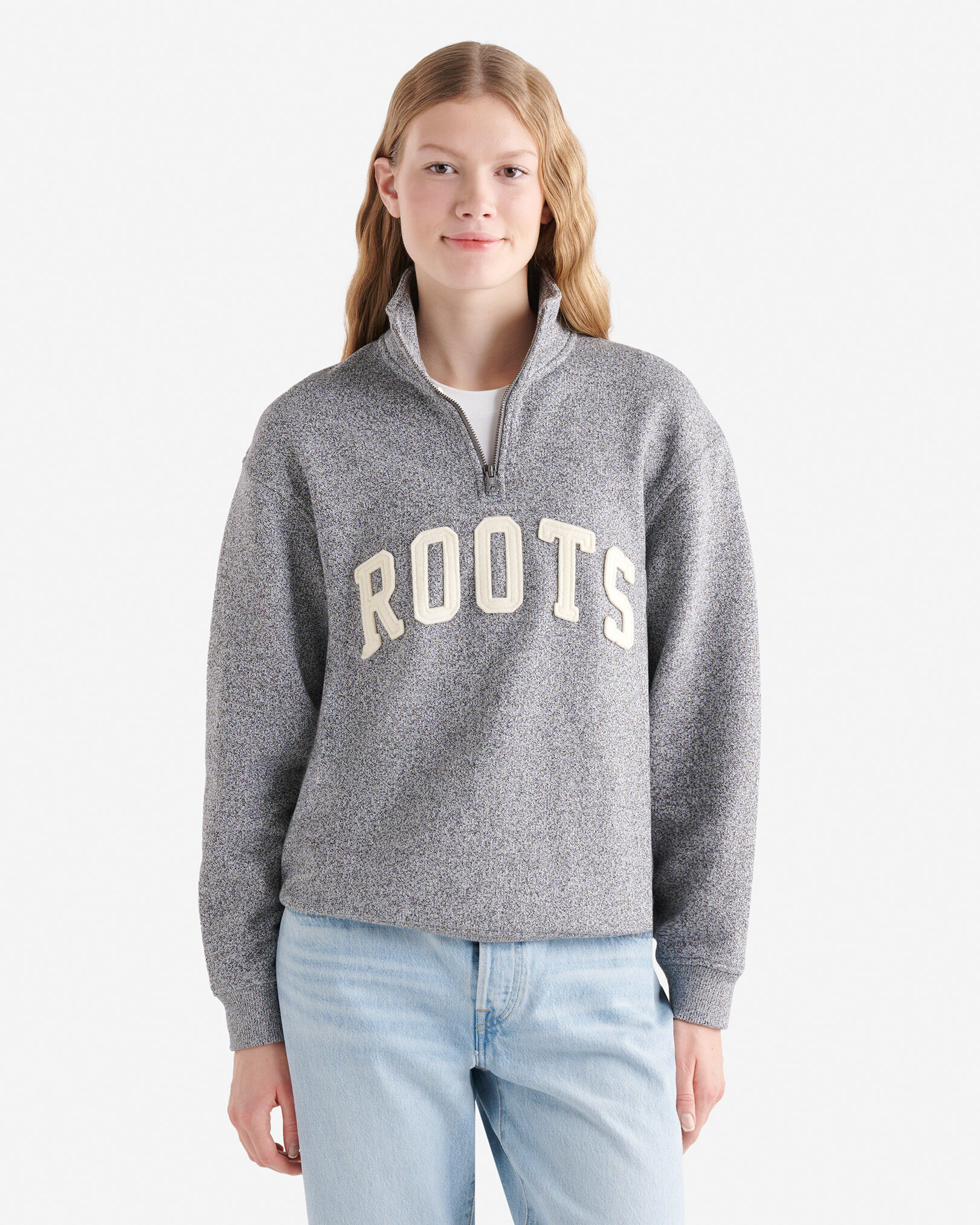 Roots Applique Half Zip Stein