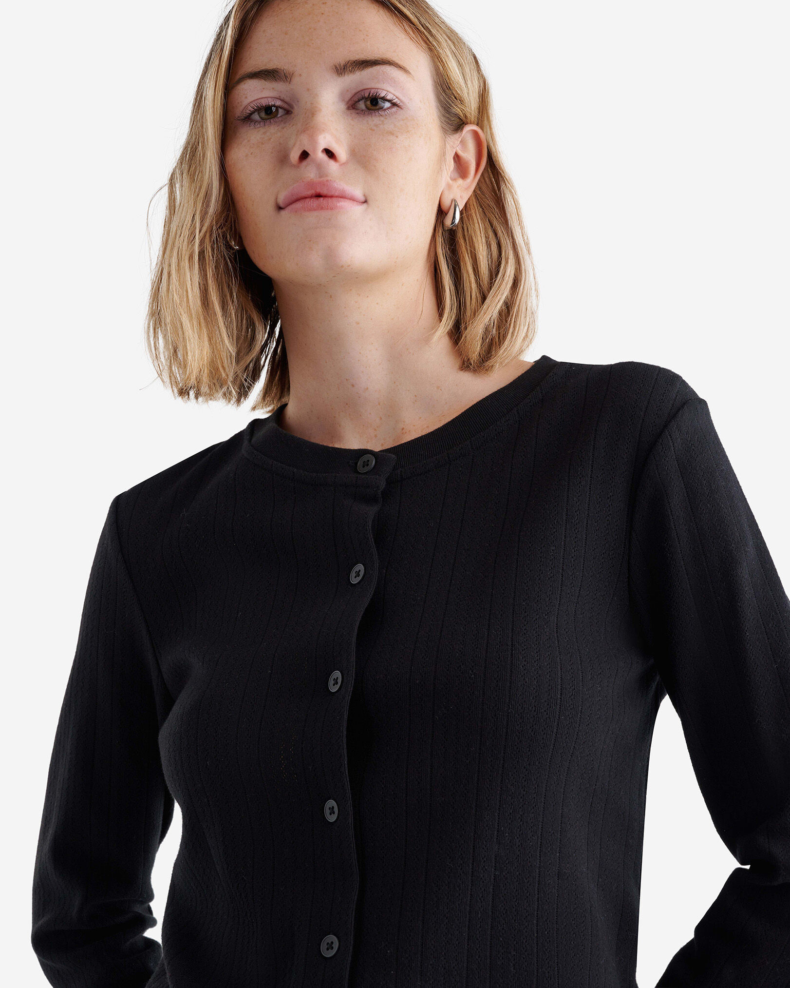 Pointelle Long Sleeve Cardigan