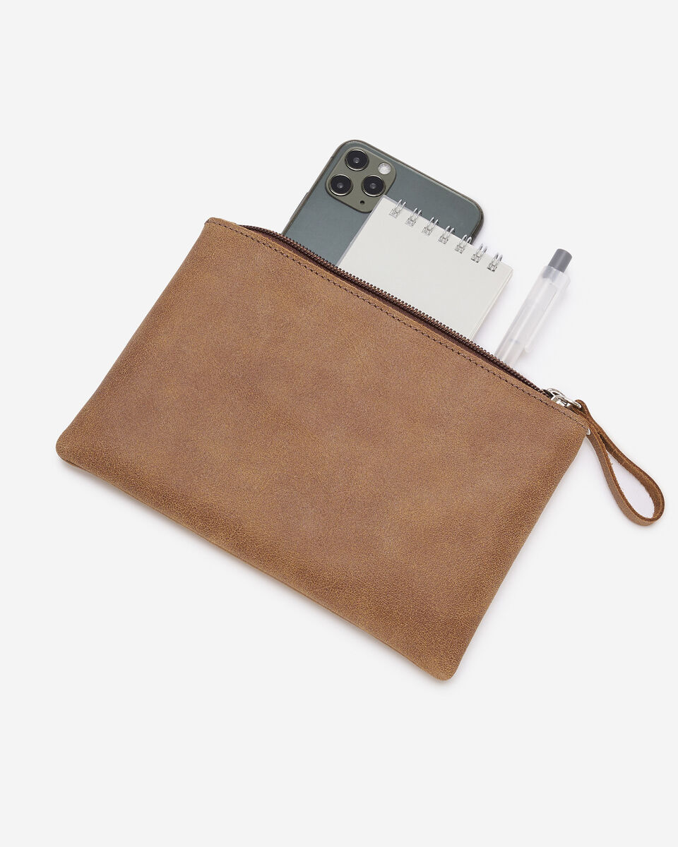 Grande pochette à glissière en cuir Tribe