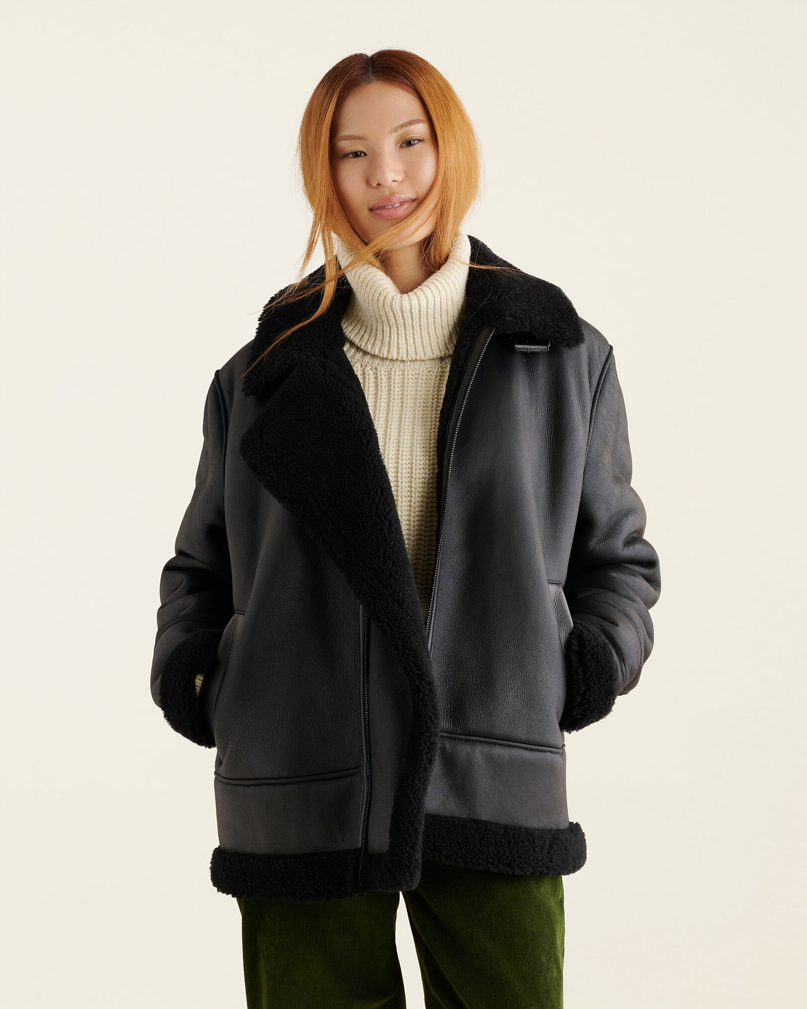 Hooded top shearling jacket