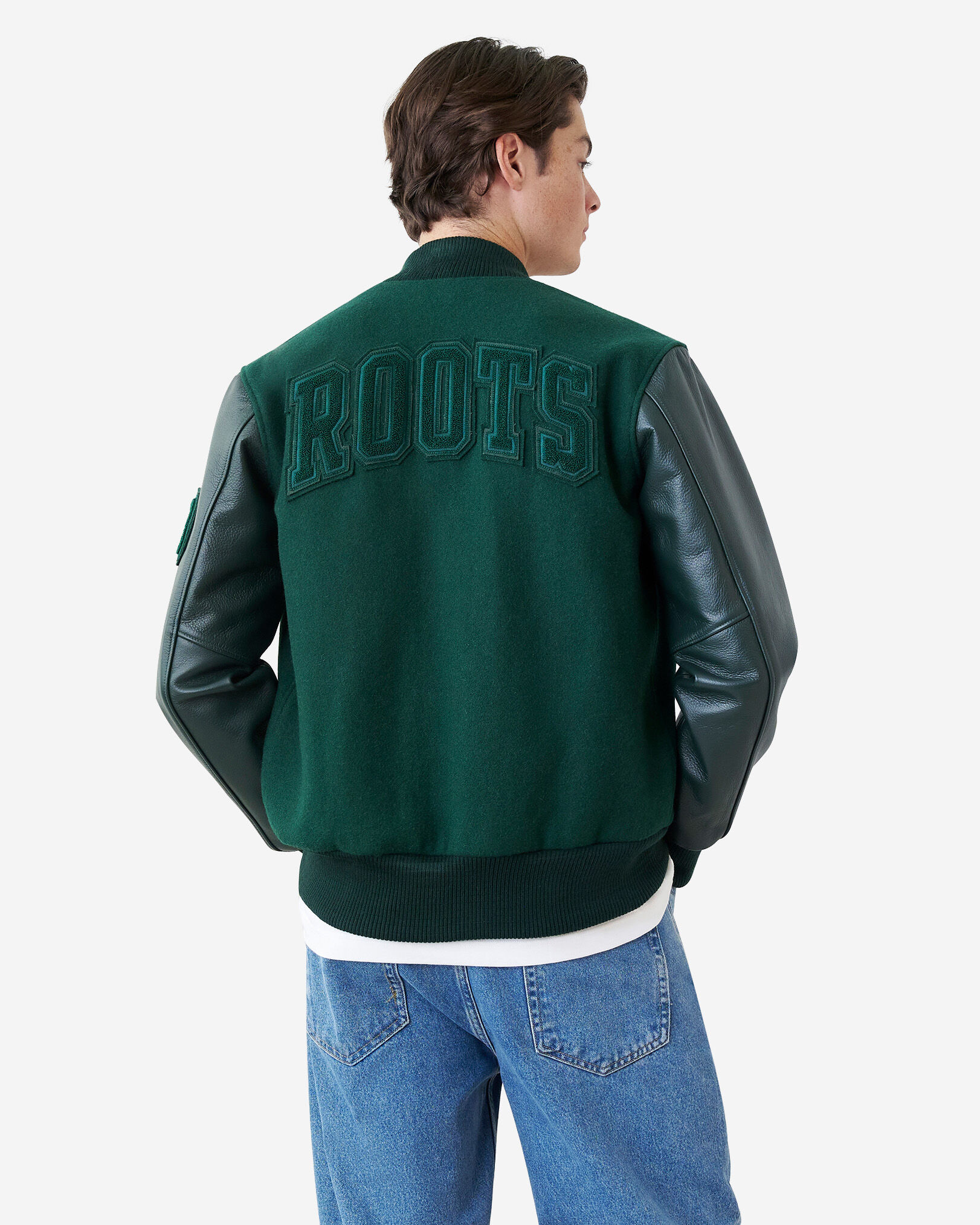 Forest green online varsity jacket