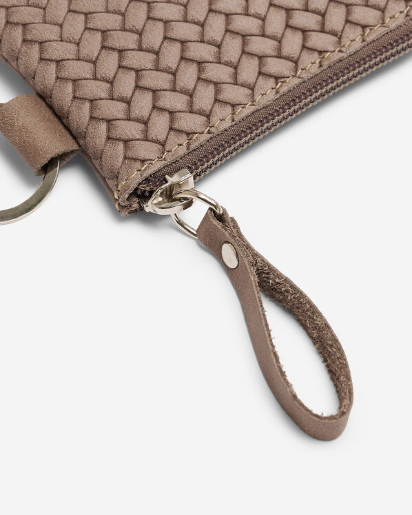 Pochette &agrave; glissi&egrave;re en cuir tiss&eacute;