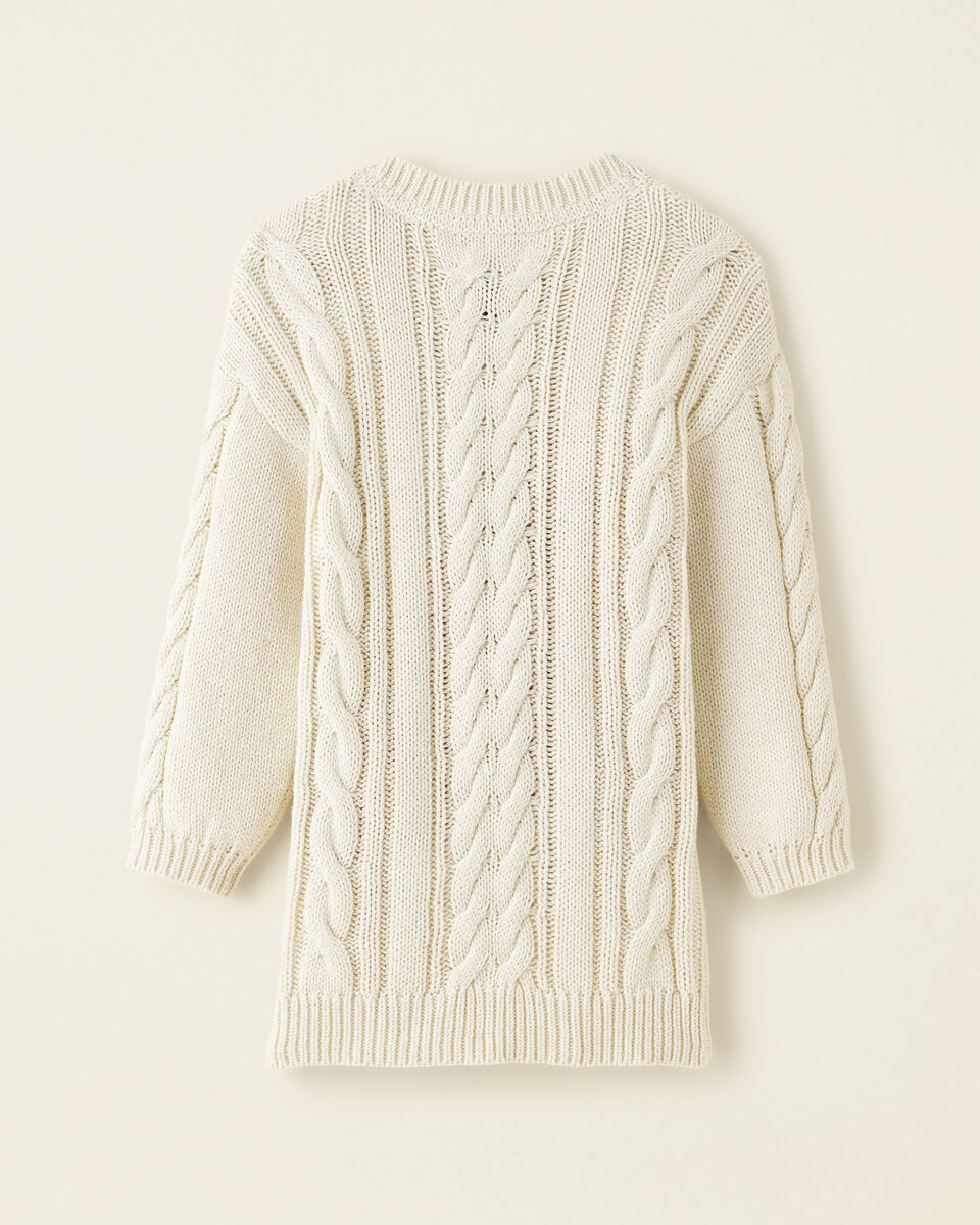 Robe en tricot à col en V et torsades pour toutes-petites