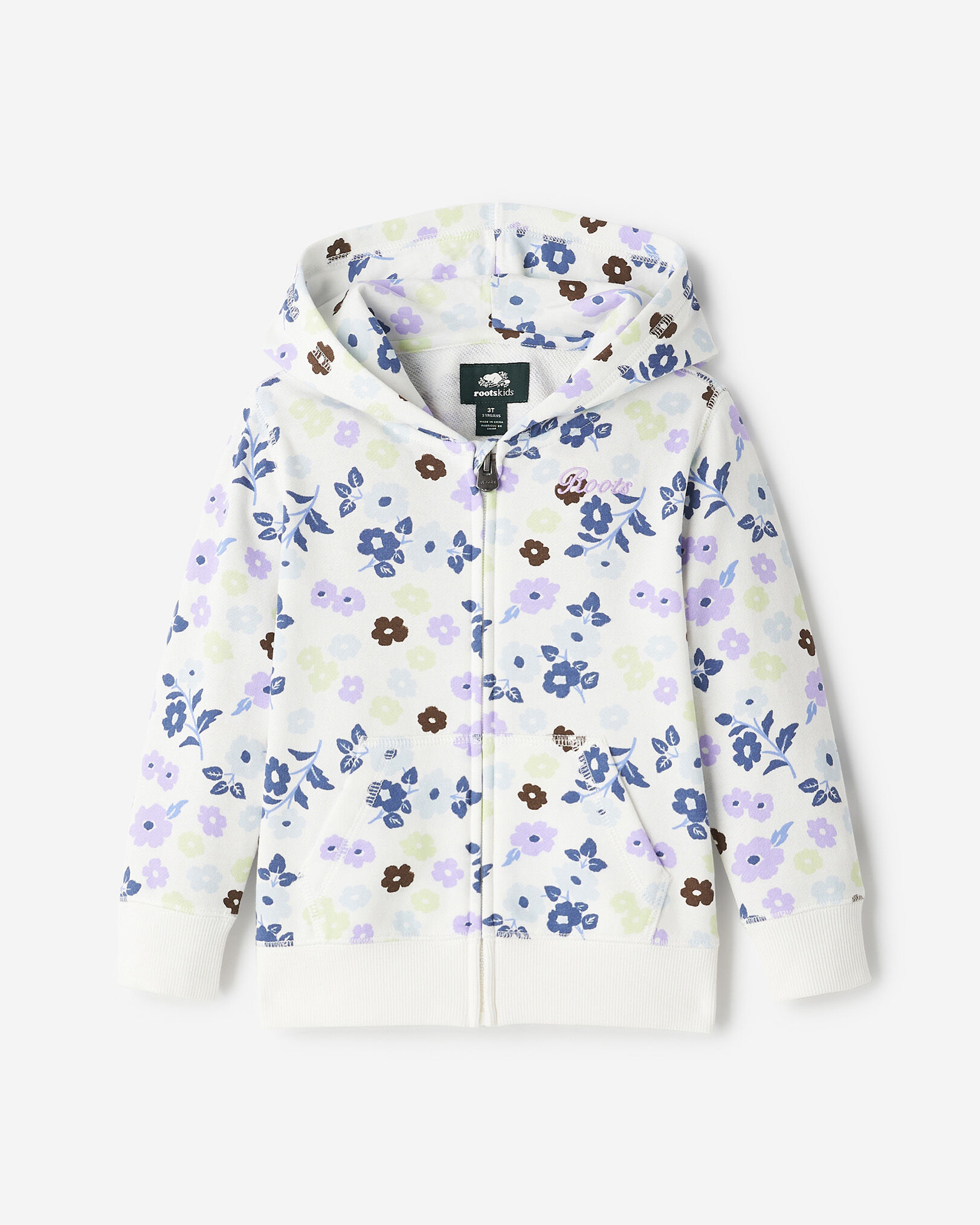 Chandail à capuchon et glissière motif floral pour tout-petit