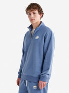 Chandail demi-glissi&egrave;re original &agrave; capuchon en jersey bouclette en coton bio