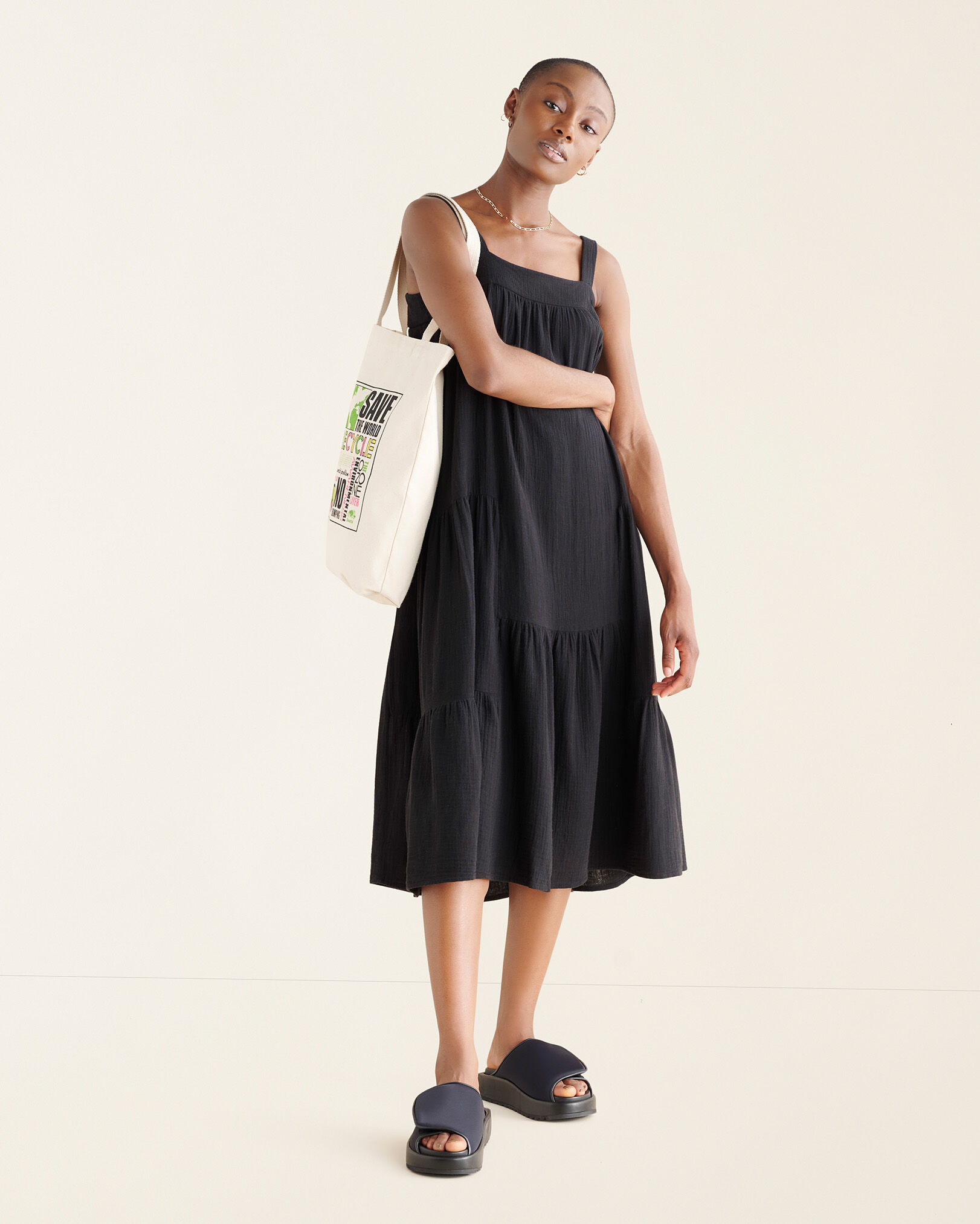 Long black cheap tiered dress