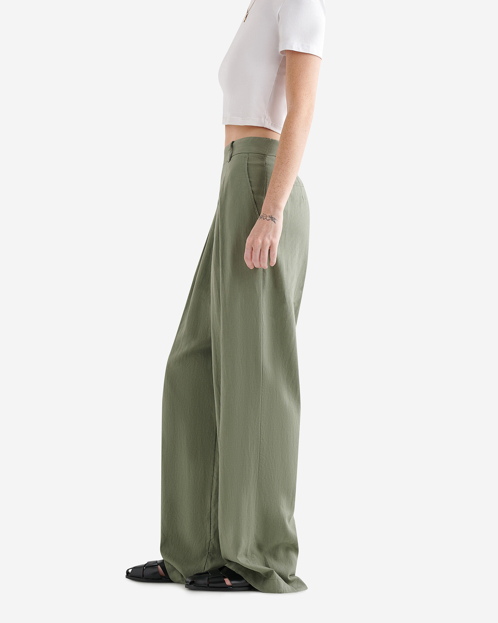 Linen straight leg trousers discount