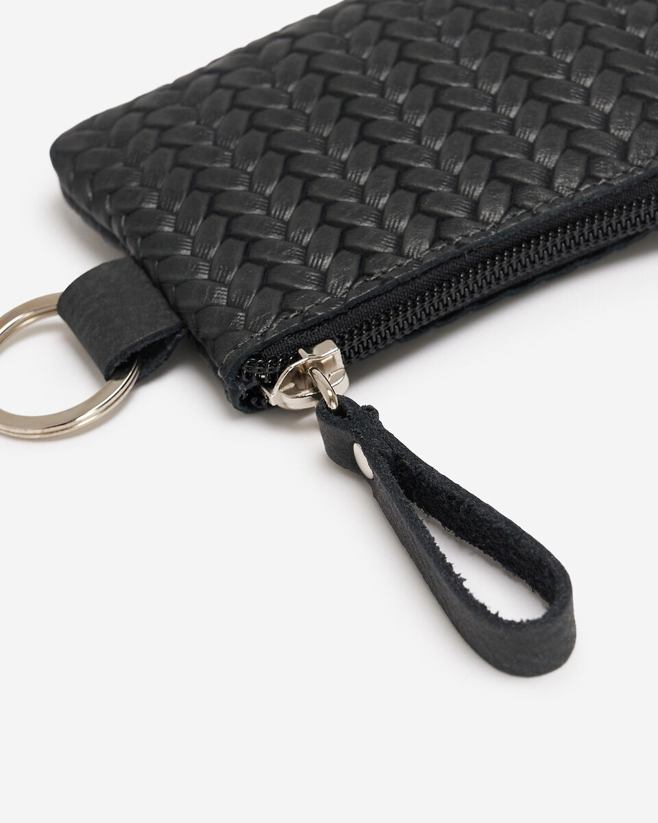 Pochette &agrave; glissi&egrave;re en cuir tiss&eacute;
