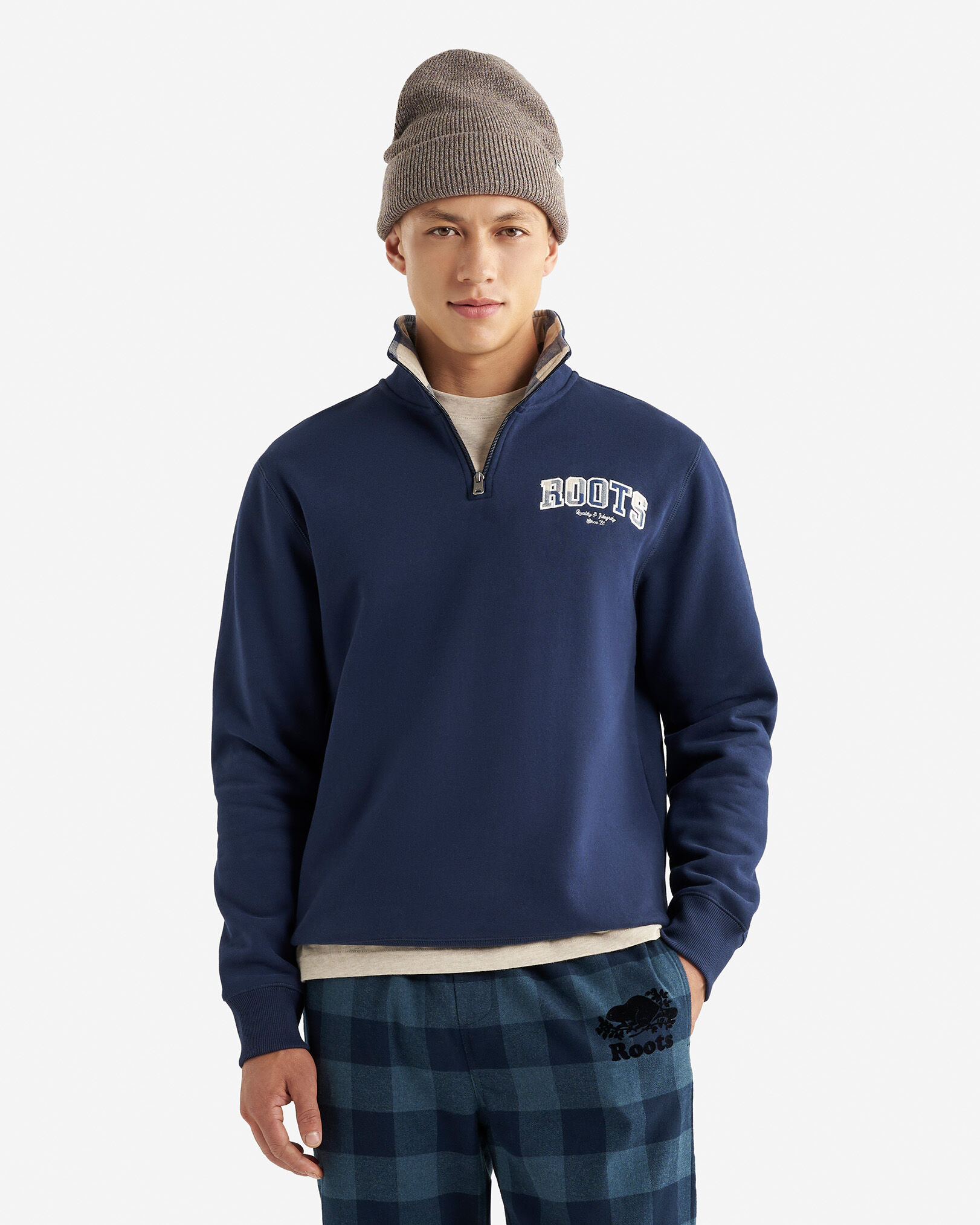 Plaid Applique Half Zip