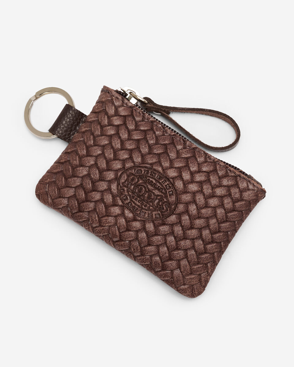 Pochette &agrave; glissi&egrave;re en cuir tiss&eacute;