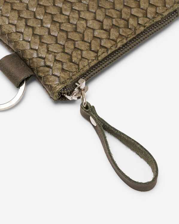 Pochette &agrave; glissi&egrave;re en cuir tiss&eacute;