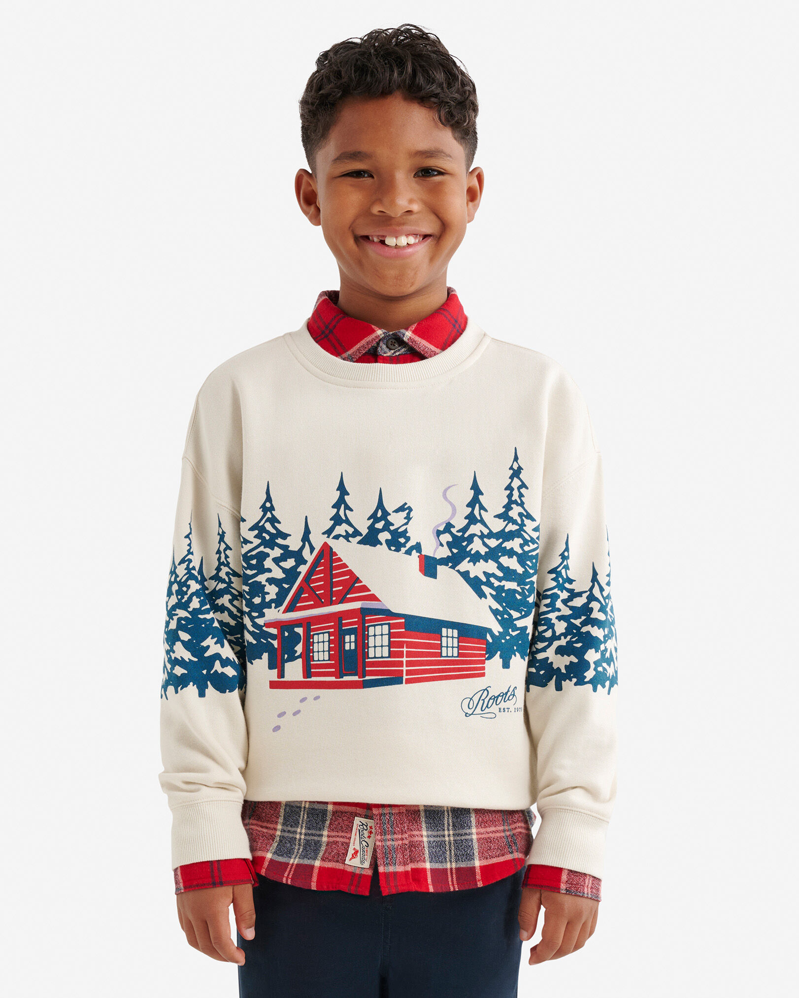 Chandail à col rond Paysage avec cabane pour enfants