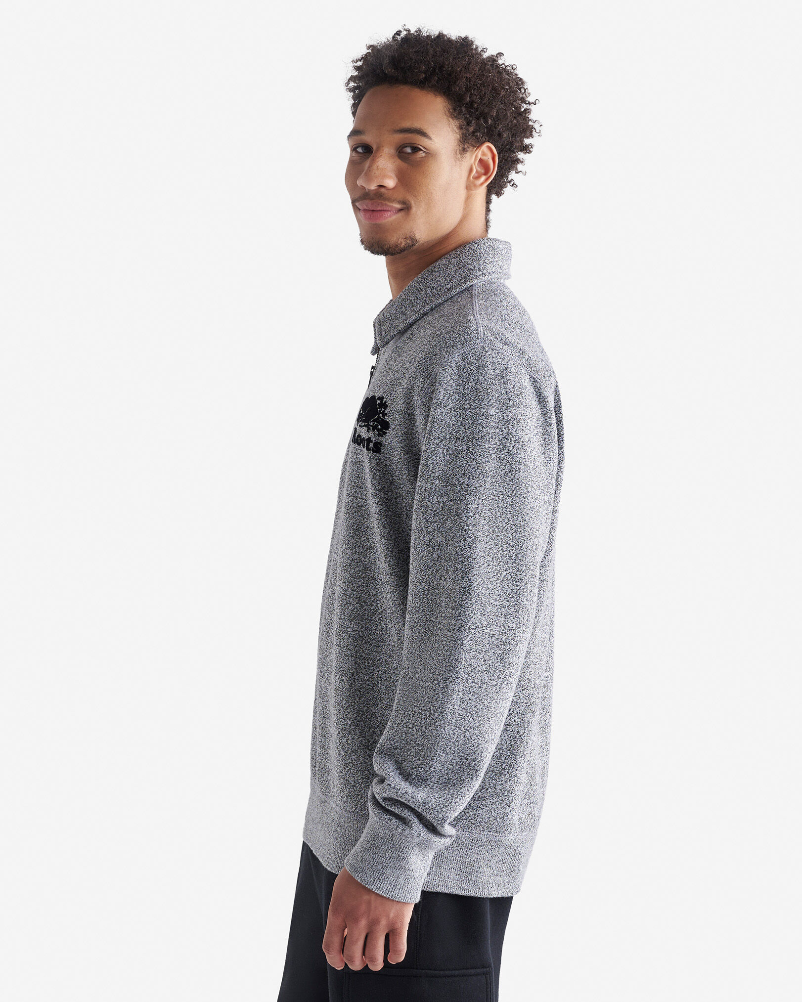 Roots Organic Original Half Zip Polo T Shirt in Salt Pepper