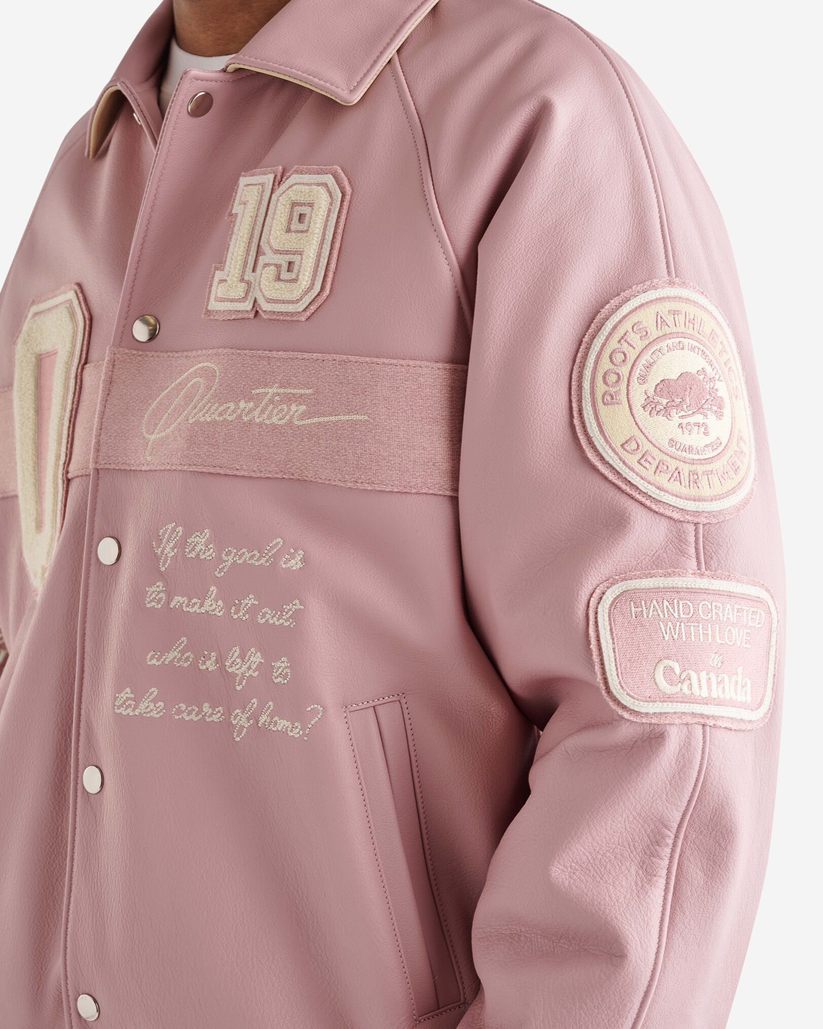 Pink varsity jacket mens best sale