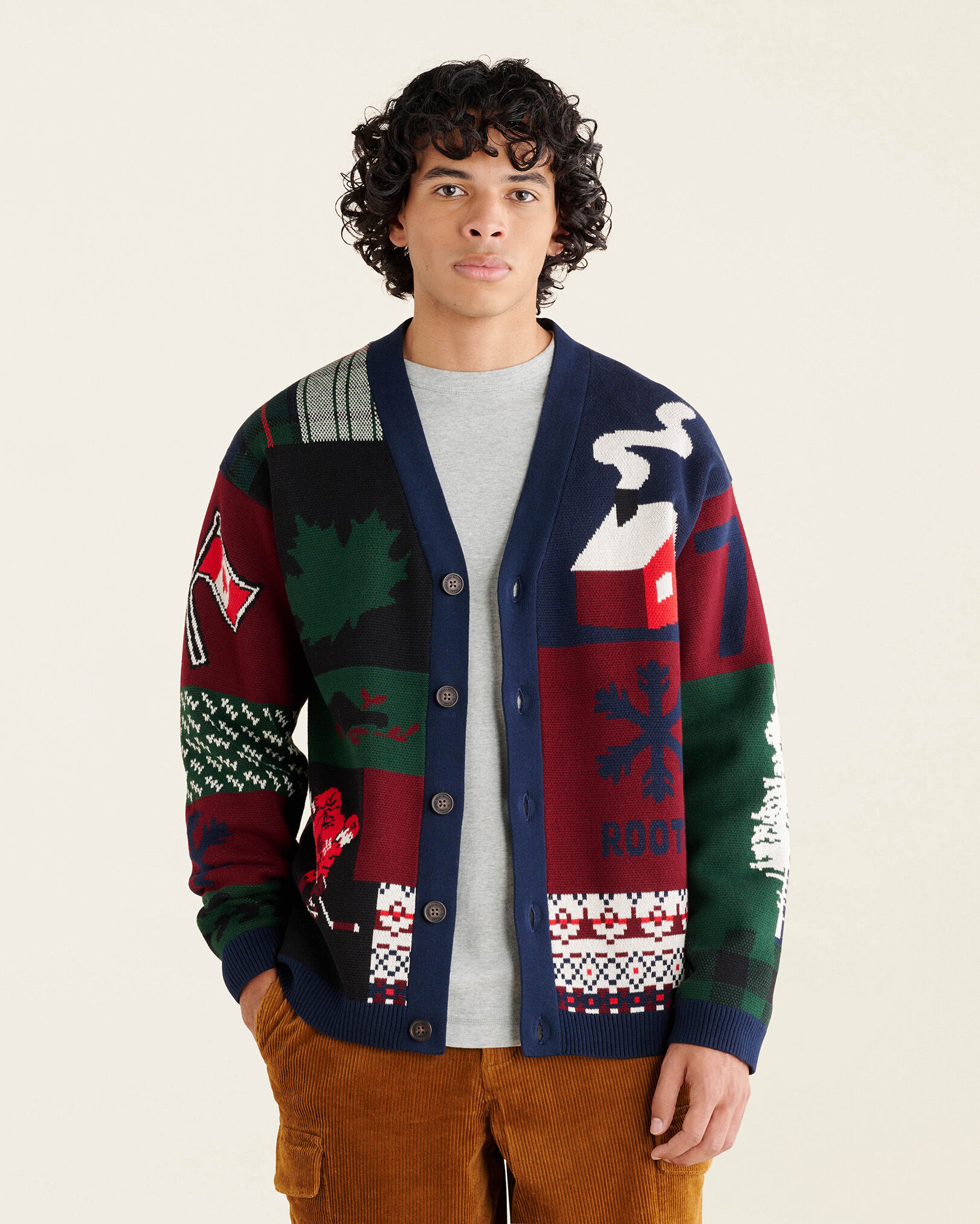 Patchwork Intarsia Cardigan Sweaters and Cardigans Roots