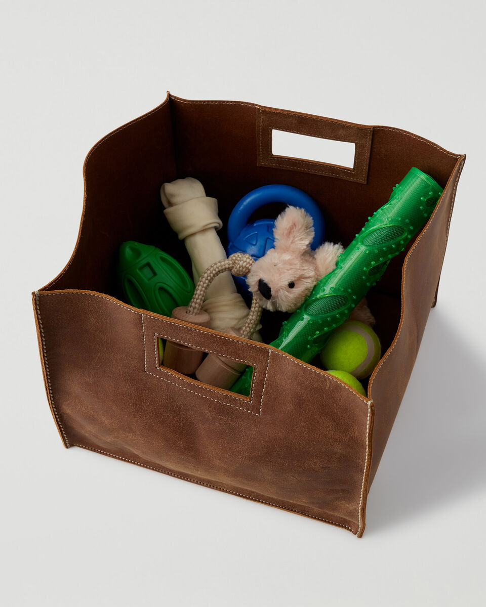 Dog Toy Leather Basket
