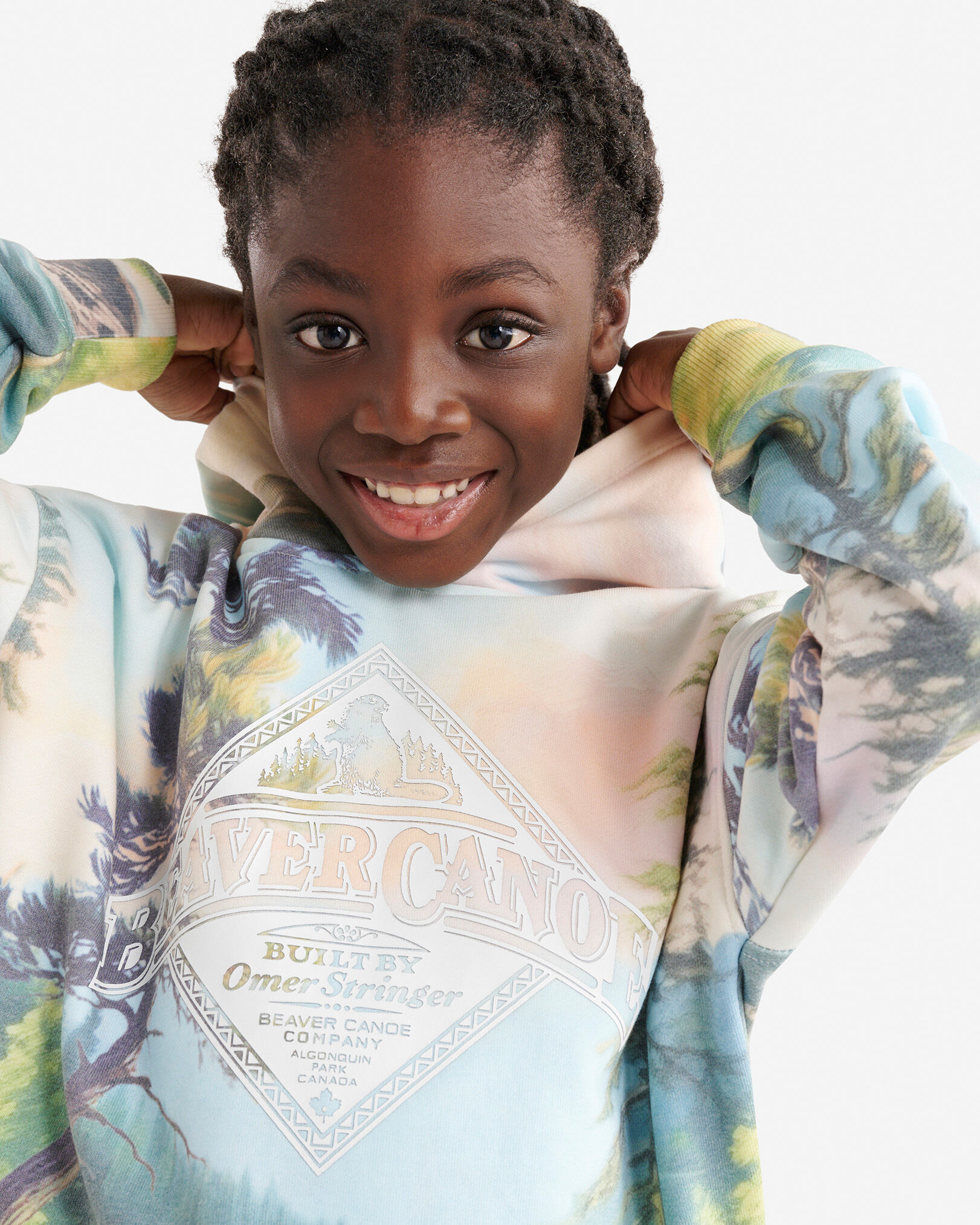 Kids Beaver Canoe Landscape Hoodie