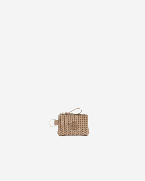 Pochette &agrave; glissi&egrave;re en cuir tiss&eacute;