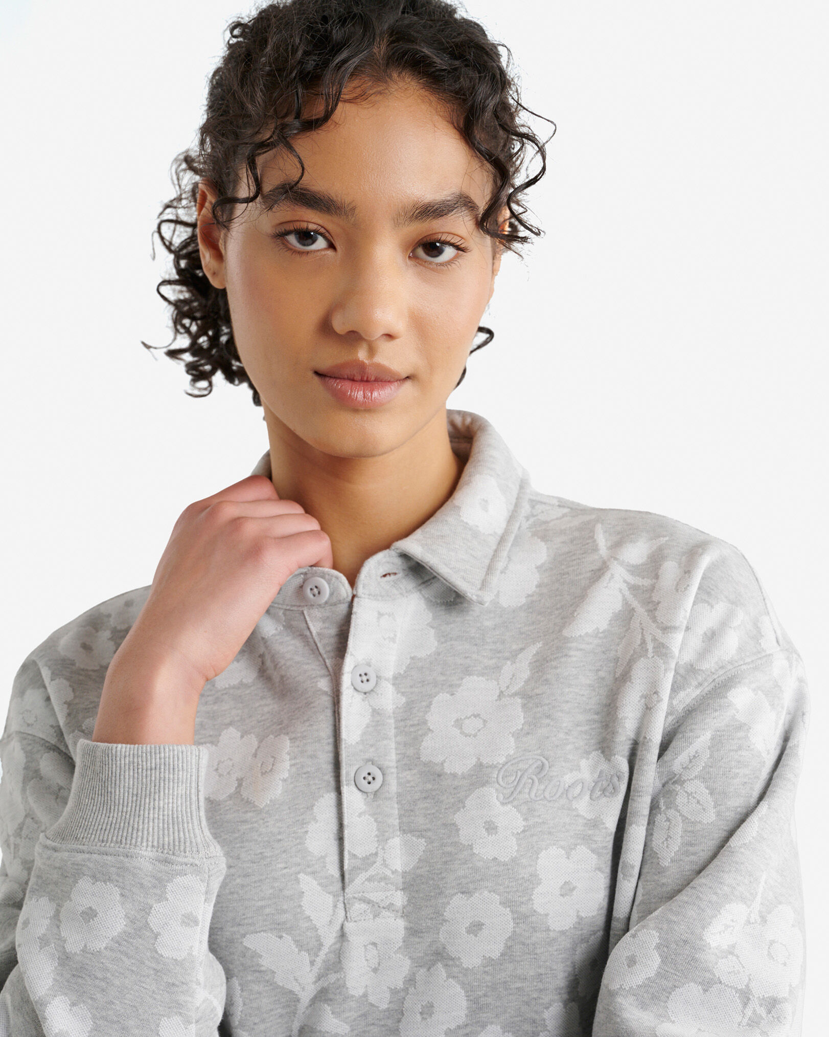 トップス Flowered Velour Jacquard Polo Shirt Floral Jacquard Polo | Roots