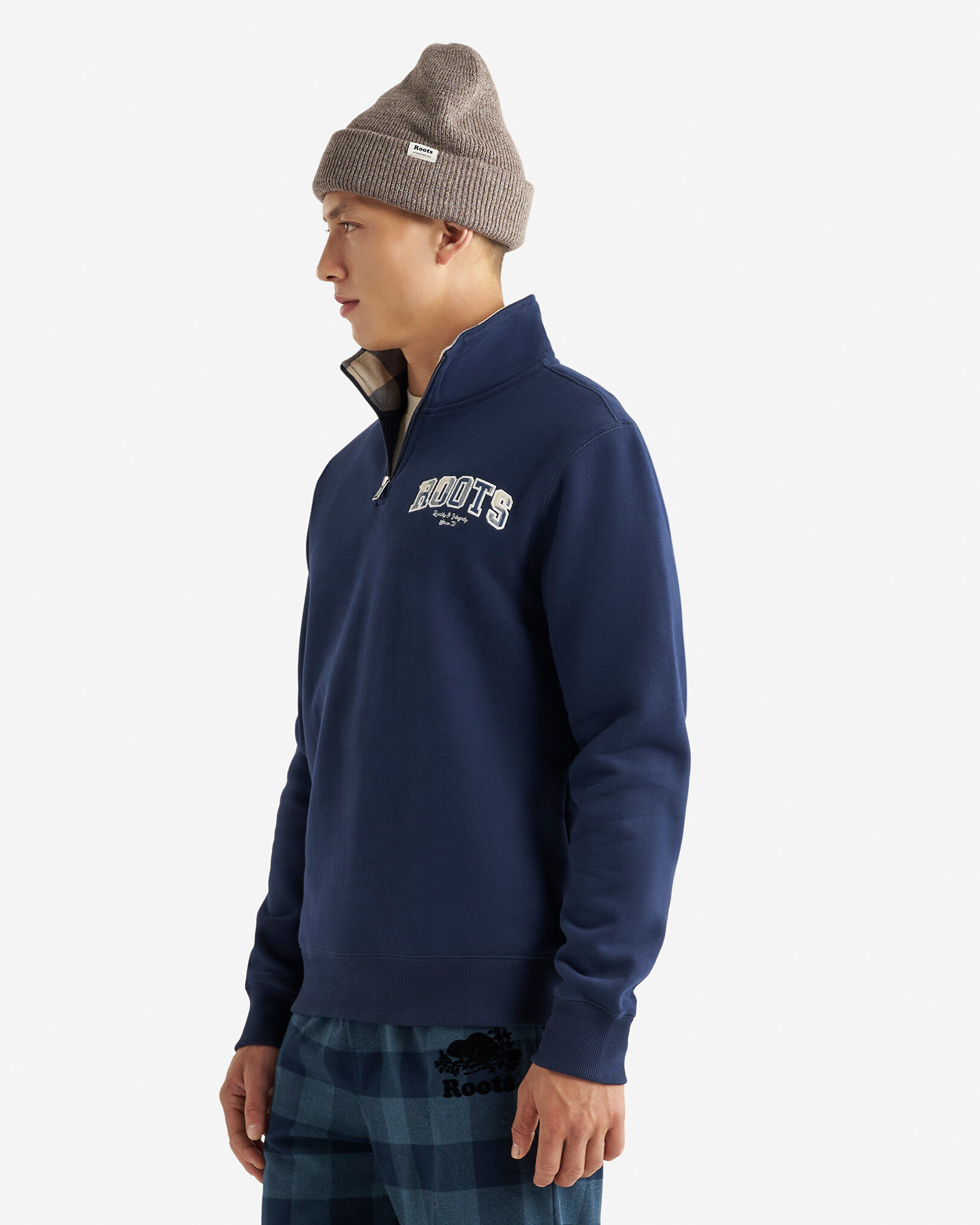 Plaid Applique Half Zip