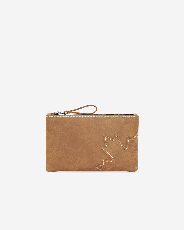 Pochette moyenne à glissière Feuille d’érable en cuir Tribe