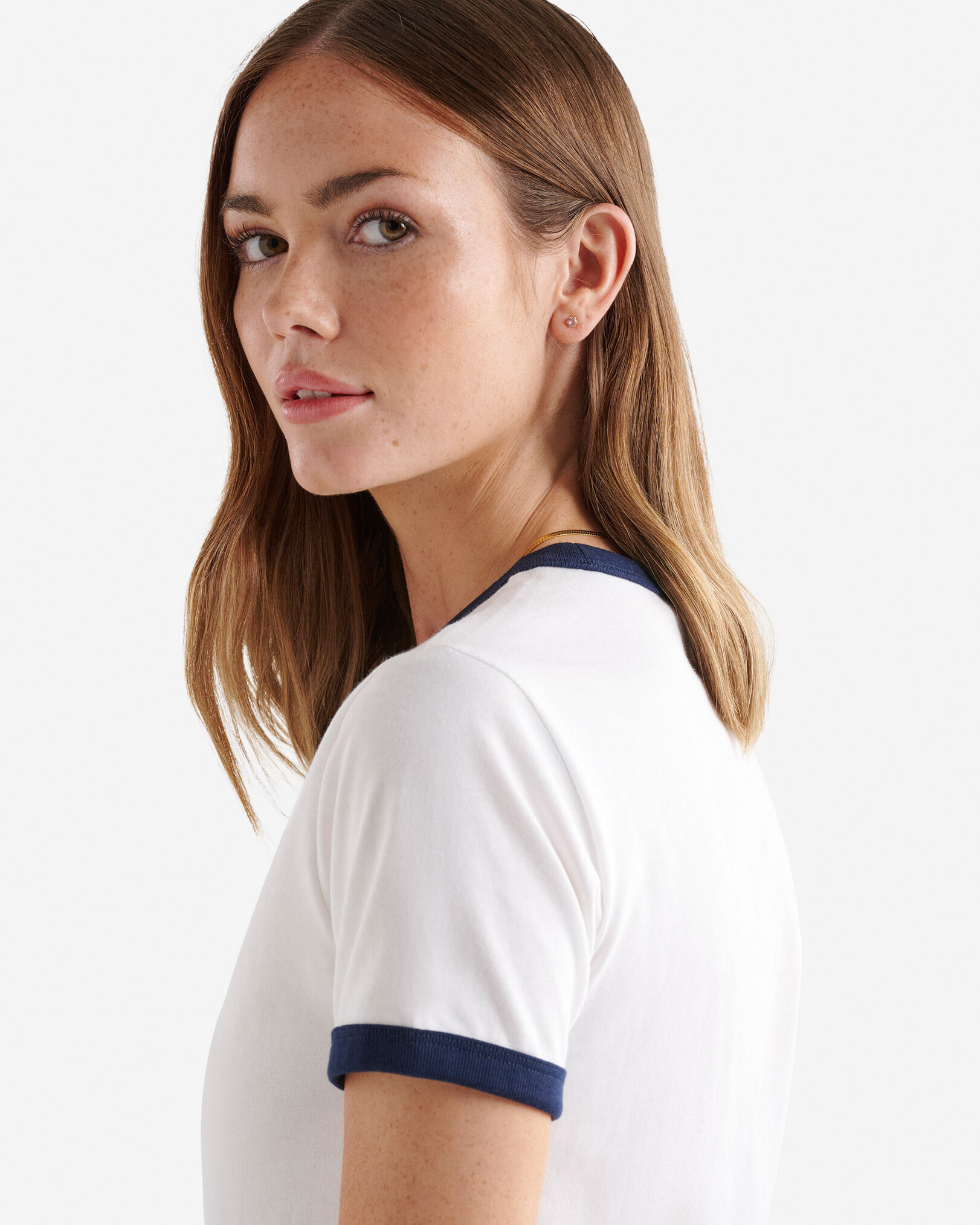 T-shirt classique à bordures contrastantes pour femme