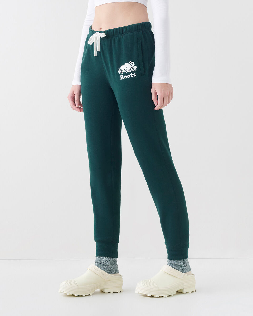 Pantalon original ajusté long à cheville côtelée en molleton de coton bio (entrejambe : 32,5 po)