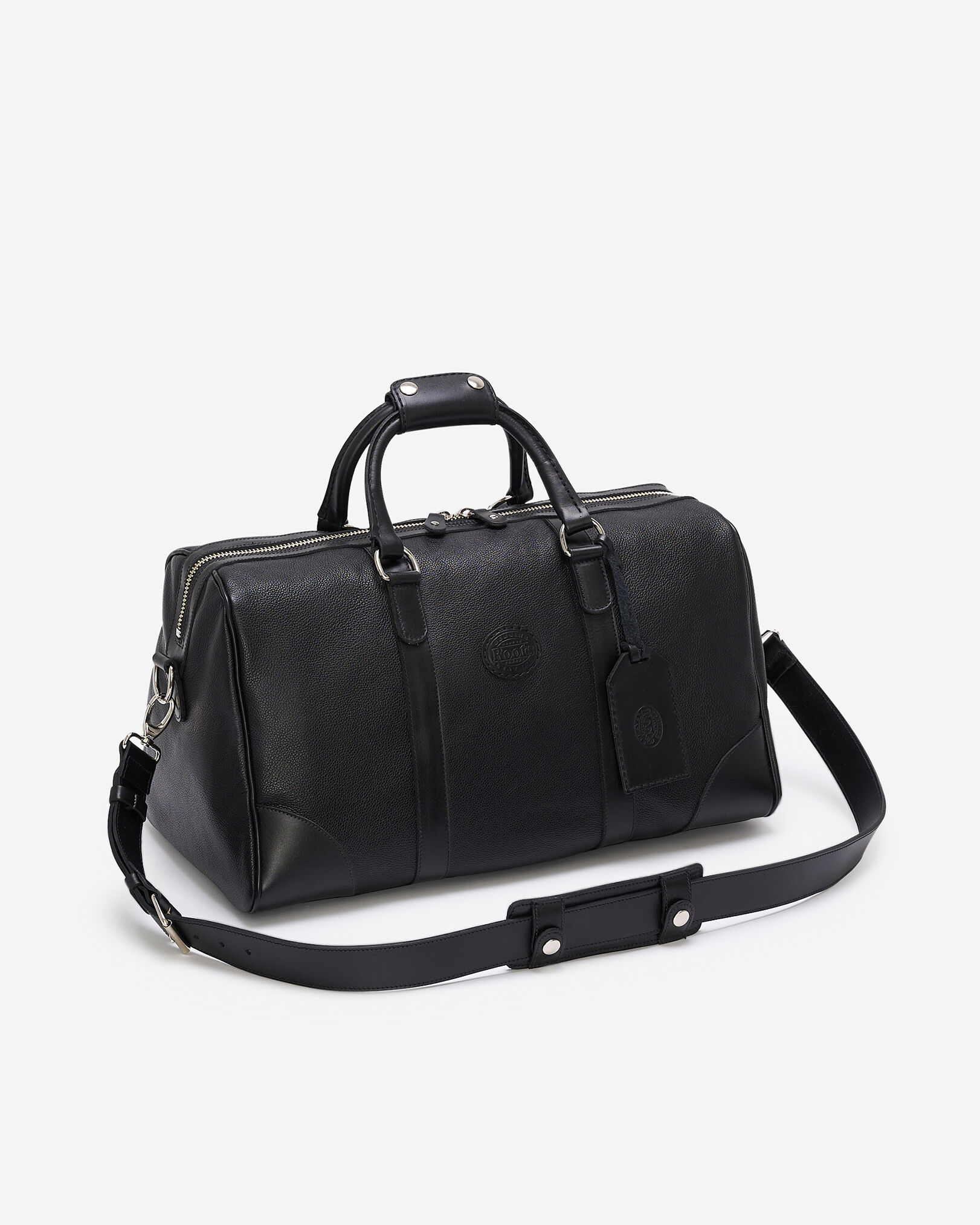 Roots leather duffle bag top