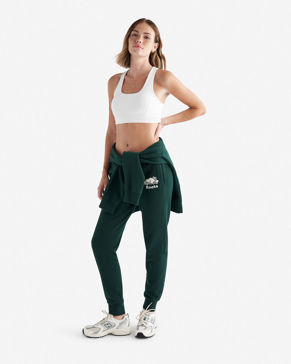 Pantalon original ajusté à cheville côtelée en molleton de coton bio