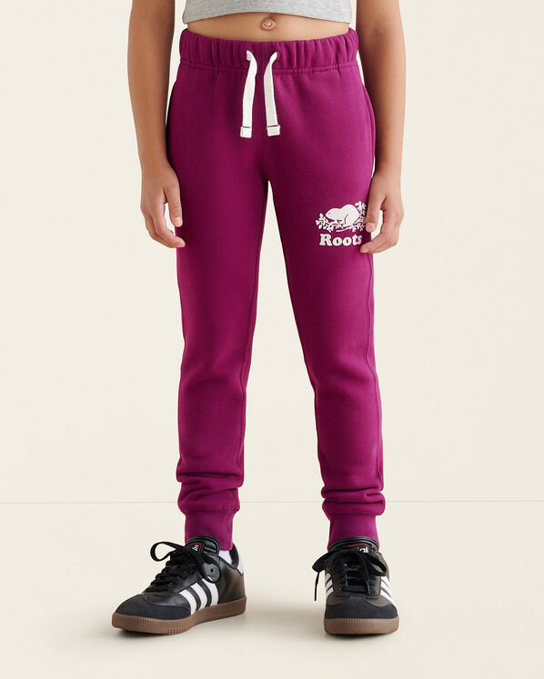 Pantalon ajusté à cheville côtelée en molleton de coton bio pour fille