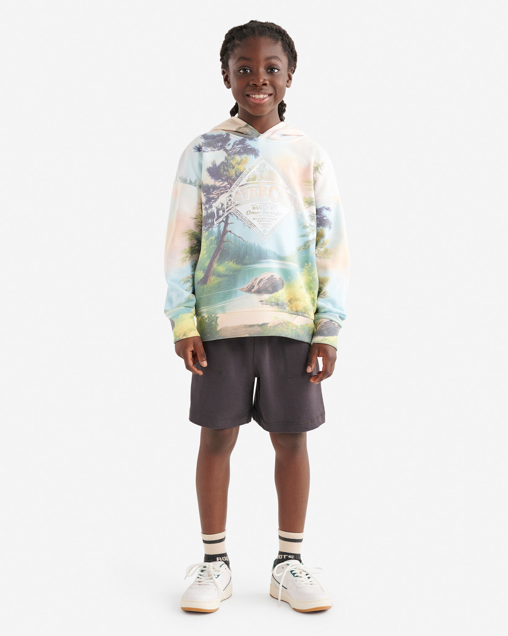 Kids Beaver Canoe Landscape Hoodie