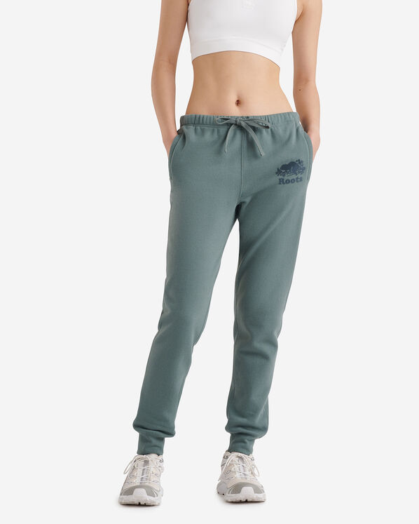 Pantalon original ajusté à cheville côtelée en molleton de coton bio