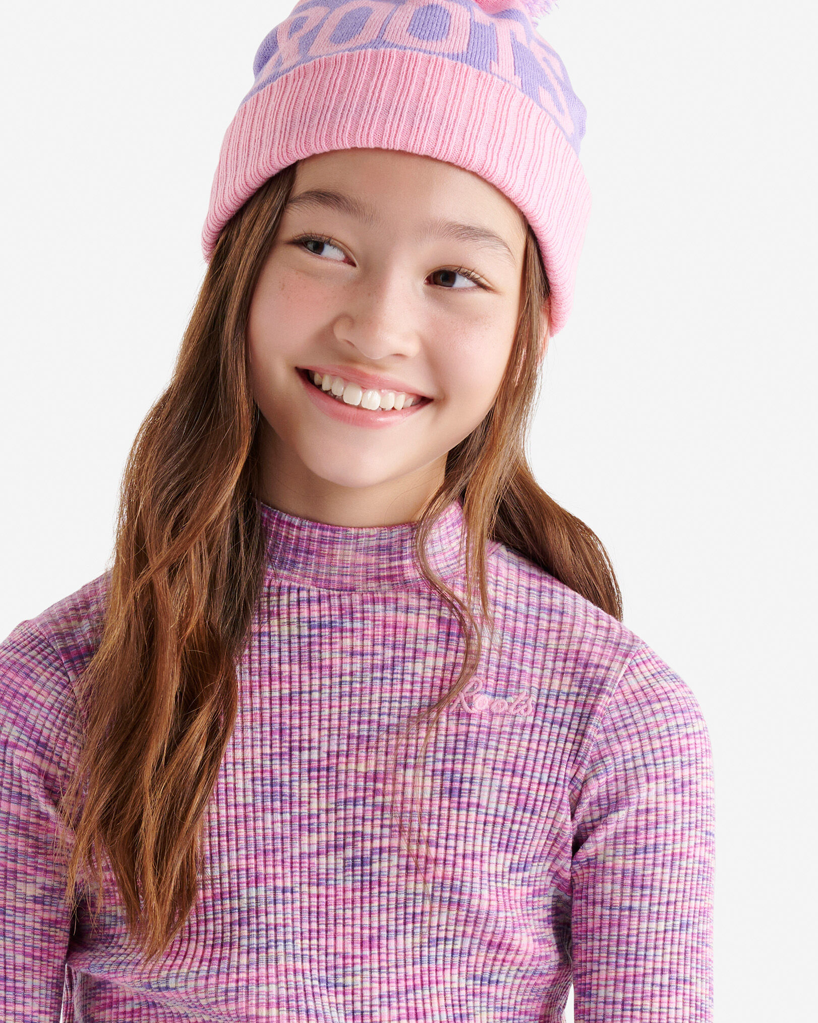 Roots Girl s Space Dye Mock Neck Top in Pink Multi
