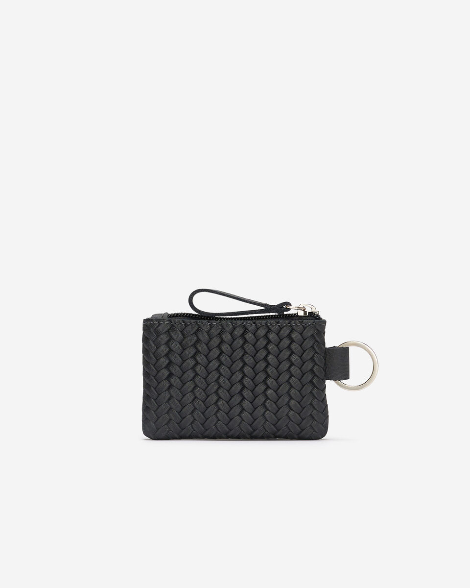 Pochette &agrave; glissi&egrave;re en cuir tiss&eacute;