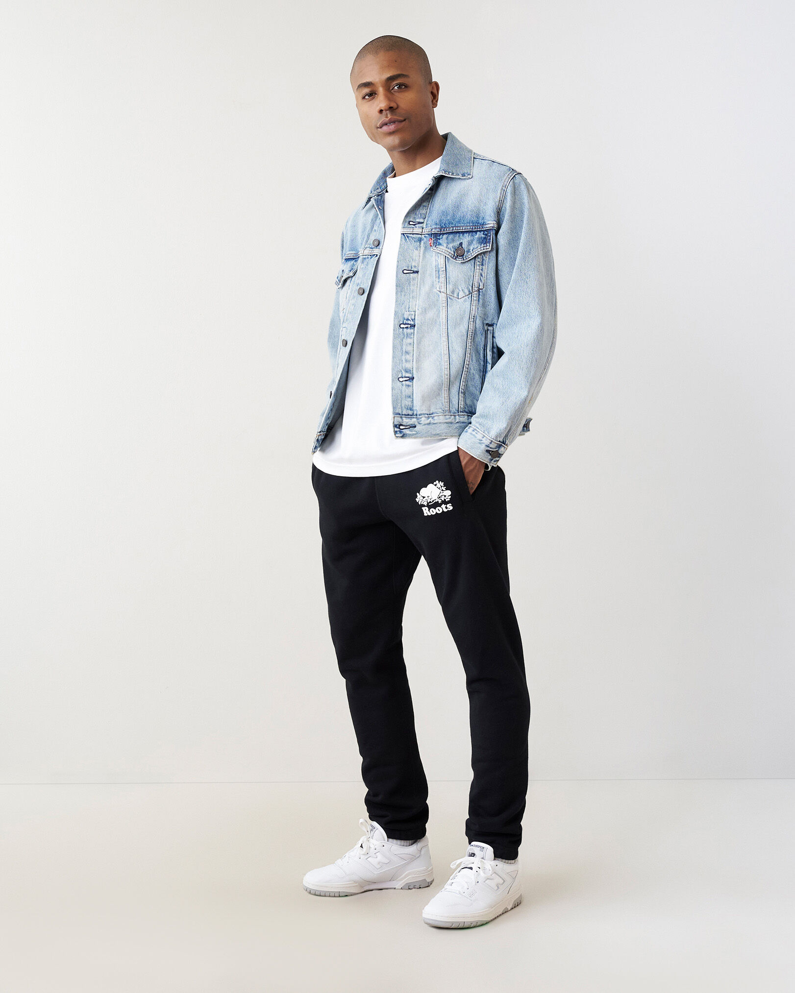 Jean jacket shop with track pants
