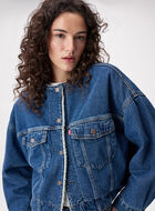 Levi's&reg; Womens Collarless Crop Sherpa Trucker Jacket