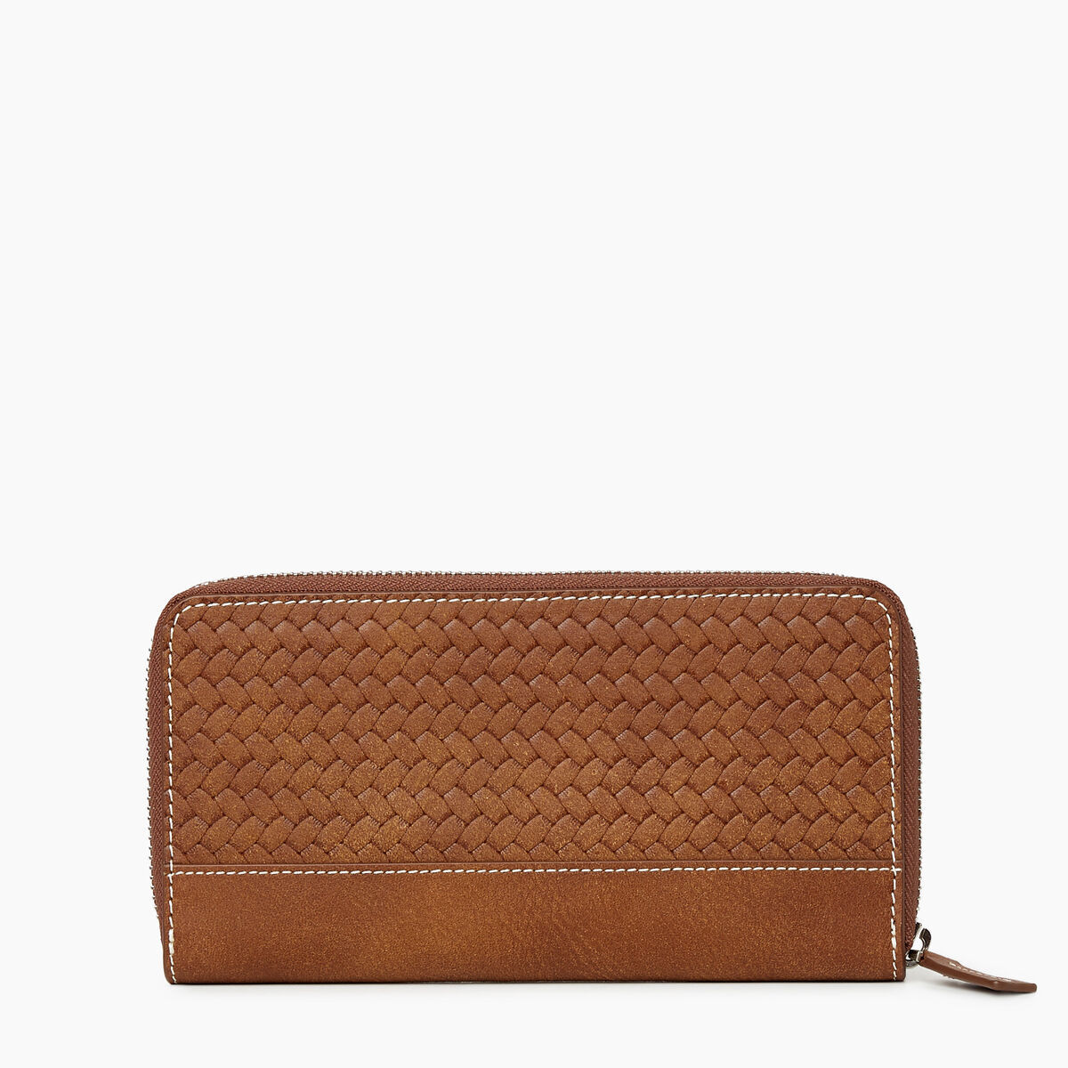 Pochette à glissière en cuir tressé
