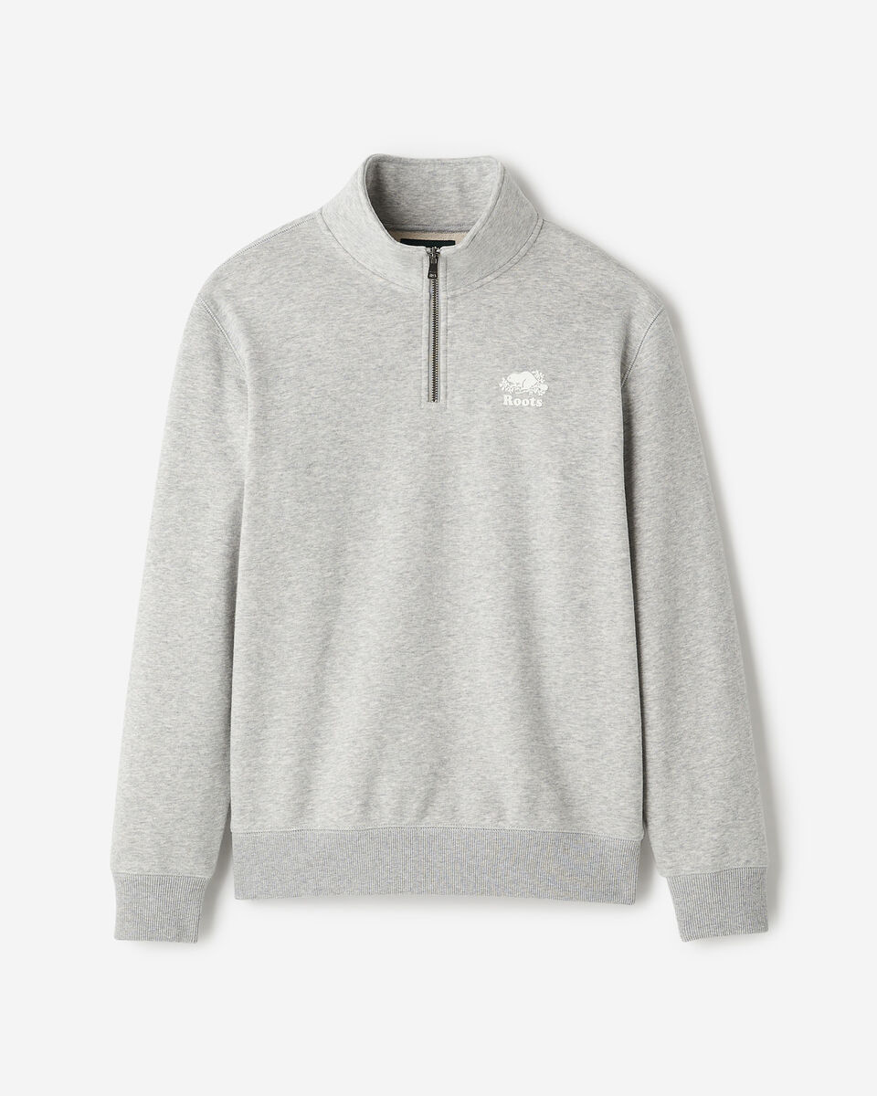 Chandail demi-glissi&egrave;re original &agrave; capuchon en jersey bouclette en coton bio