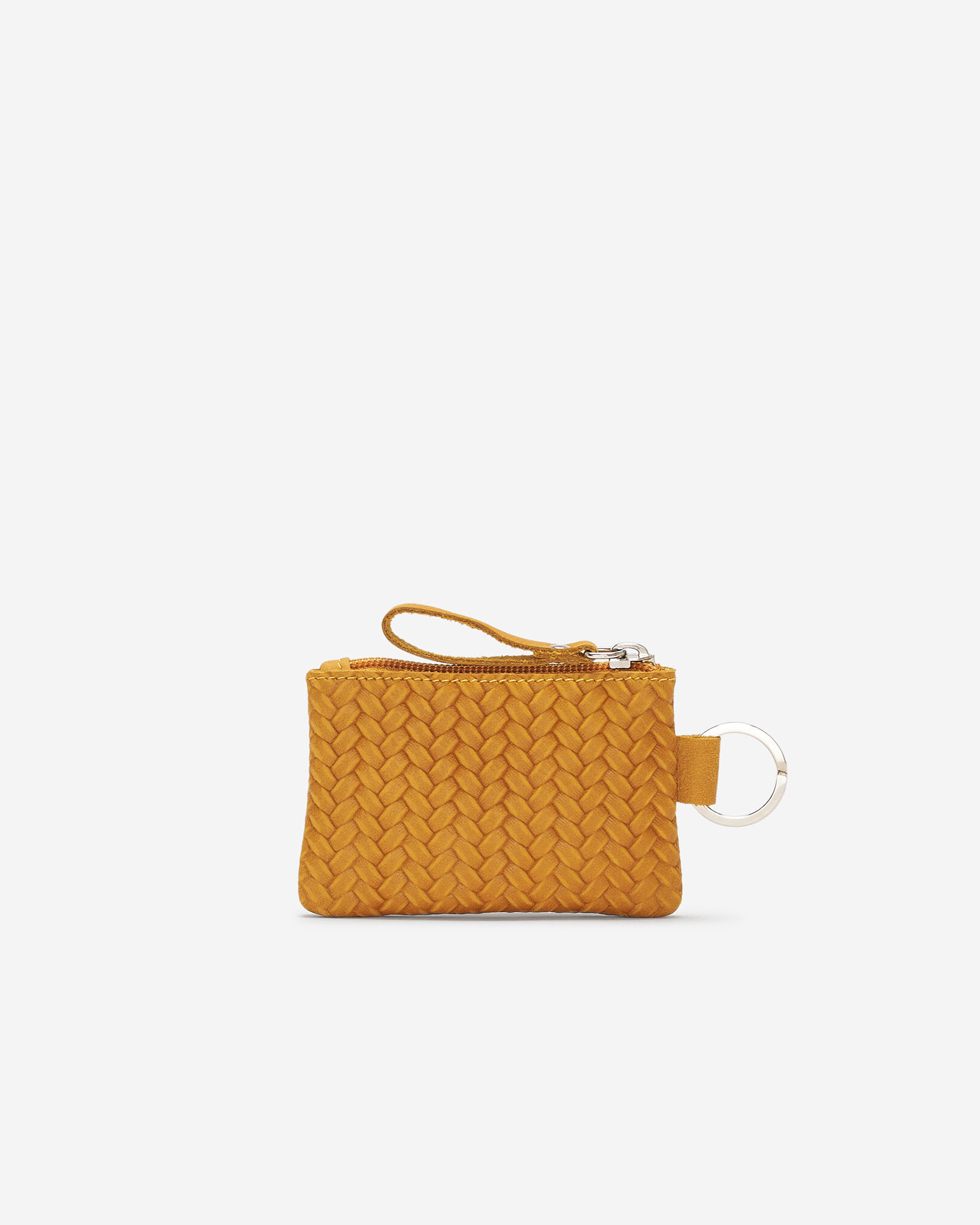 Pochette à glissière en cuir tissé