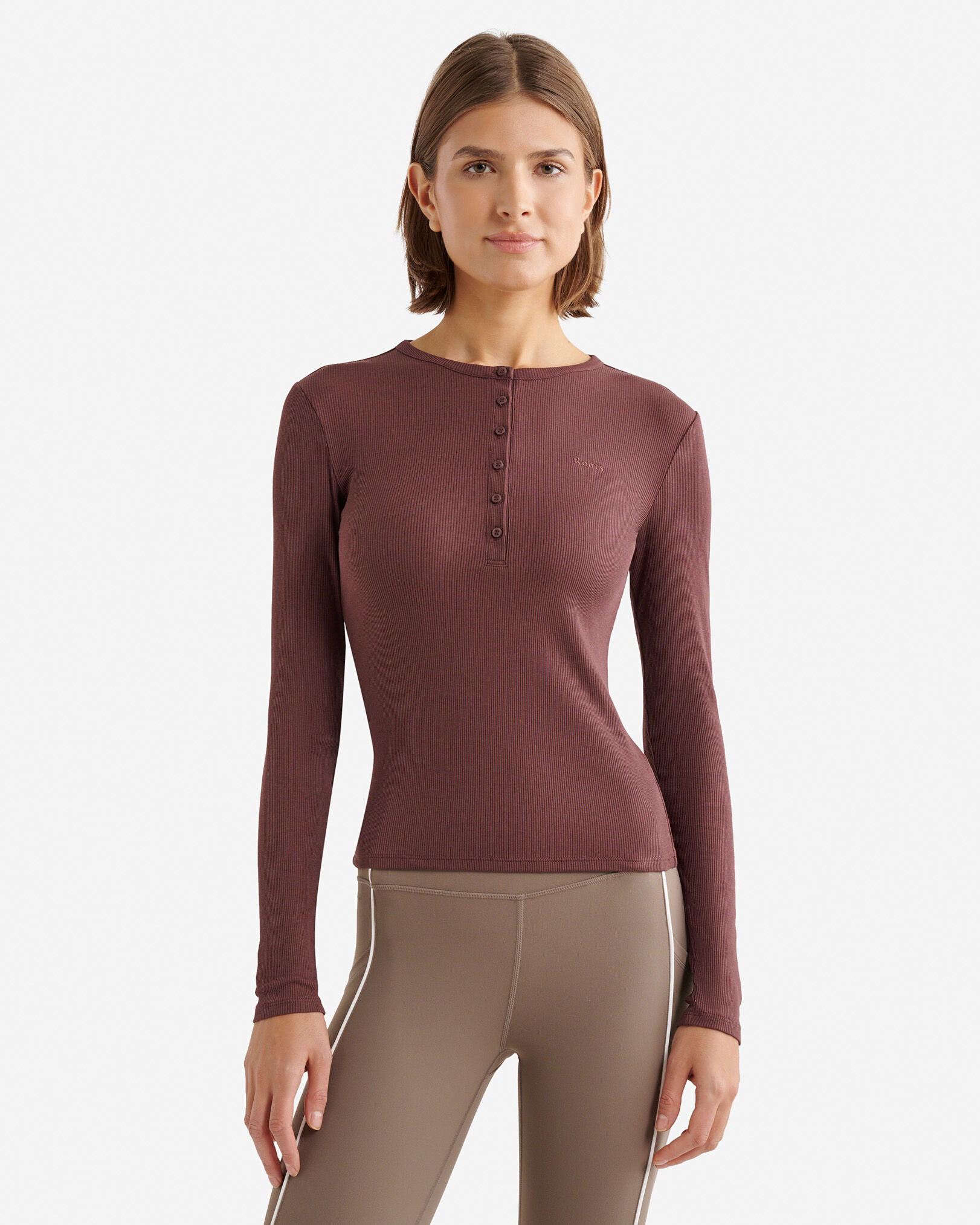 Chandail henley ajusté à manches longues en tissu côtelé Roam