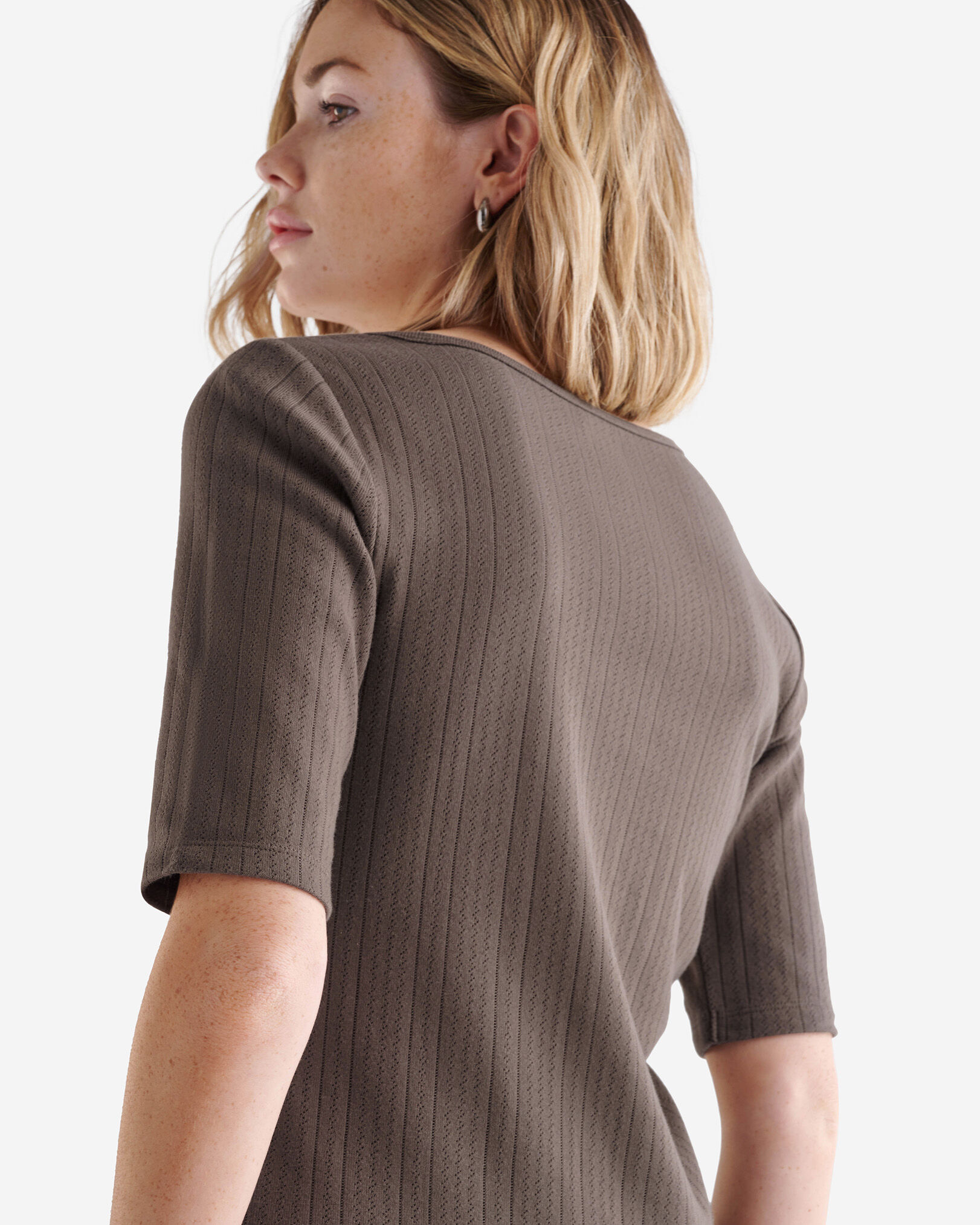Pointelle Square Neck Short Sleeve T-shirt